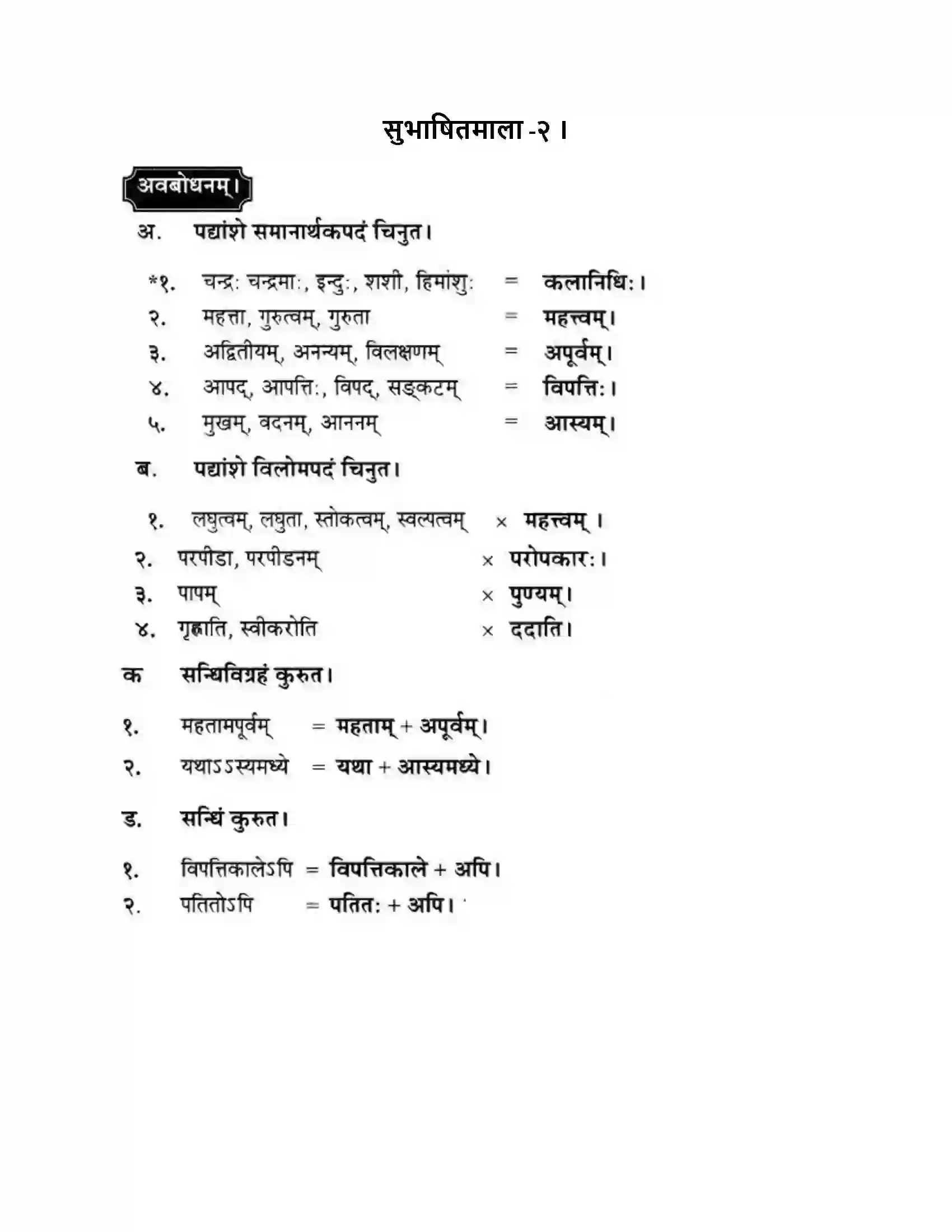 Maharashtra Board Class 10th मन्दाकिनी (Sanskrit) सुभाषितमाला -२ । - पद्यम अवबोधनम Solution 1