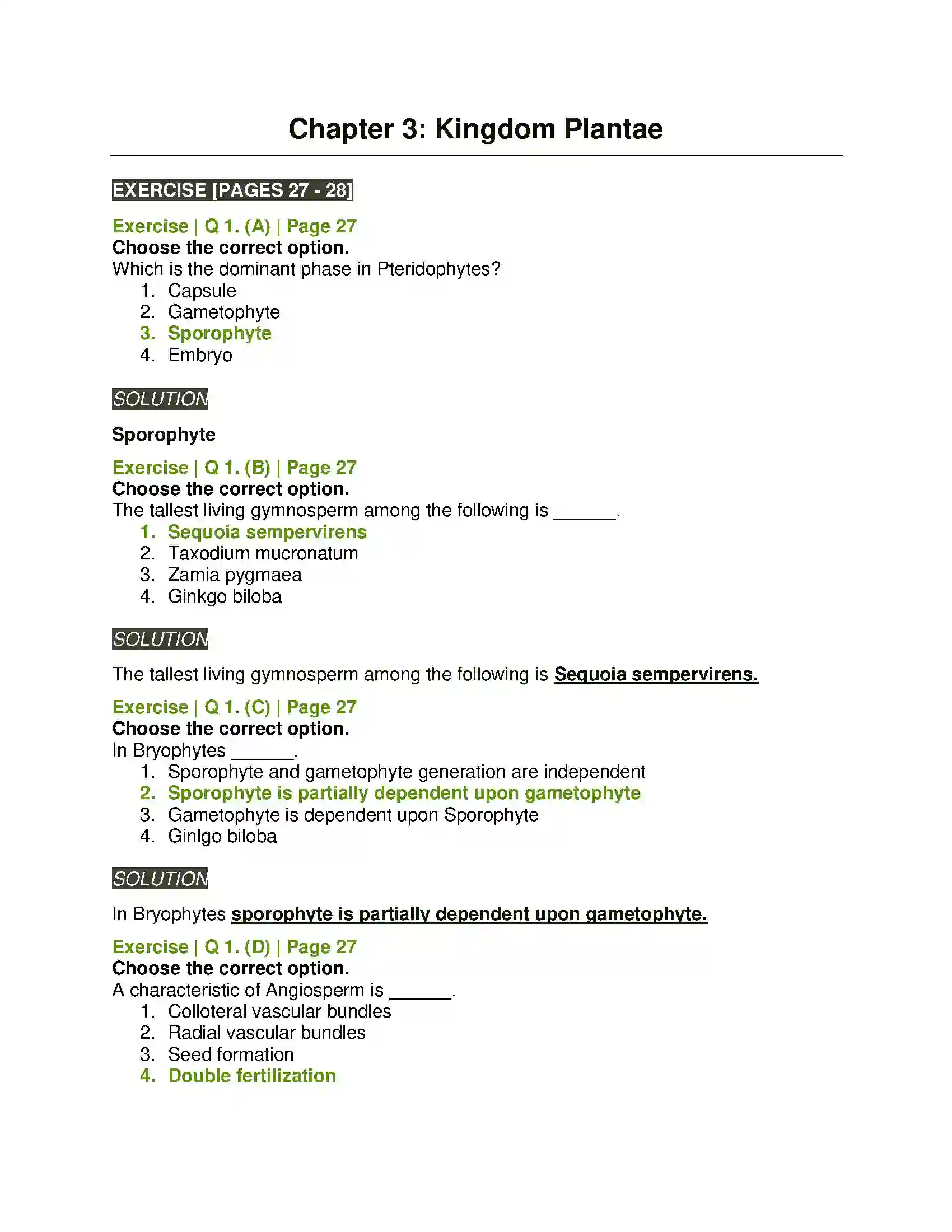 Maharashtra Board Class 11th Biology Kingdom Plantae Solution 1