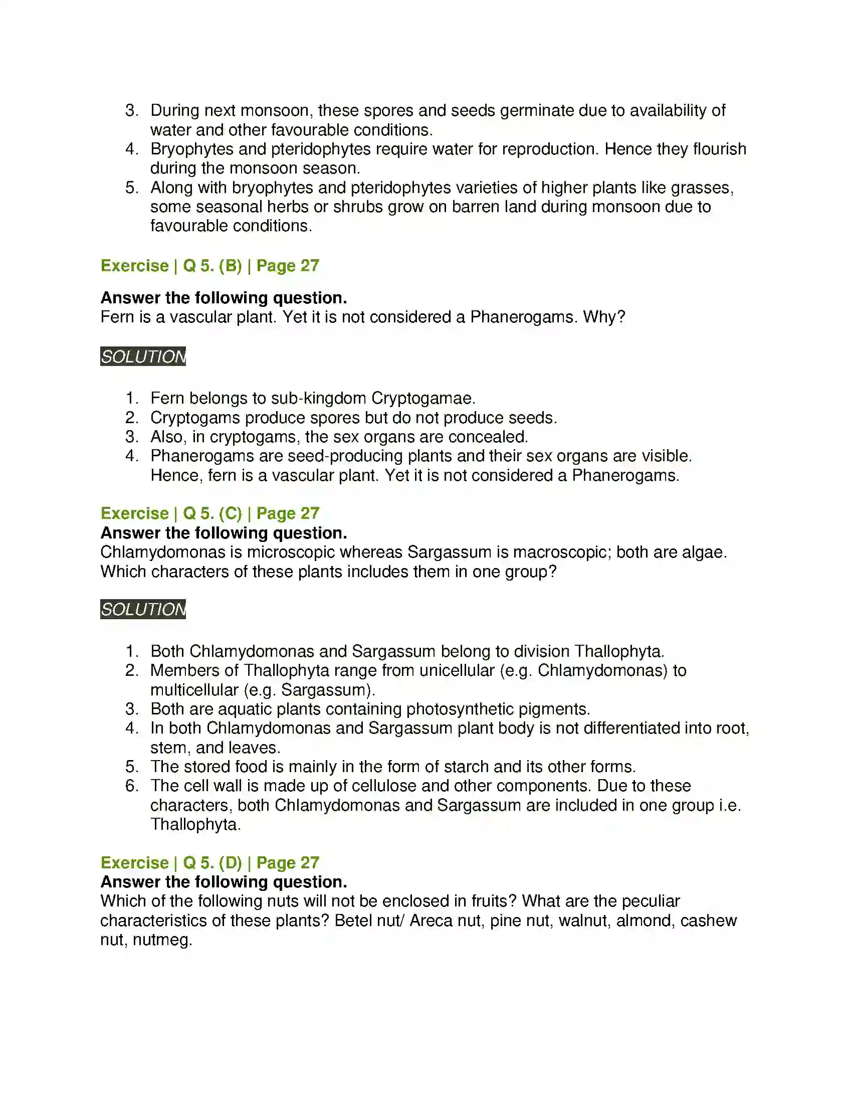 Maharashtra Board Class 11th Biology Kingdom Plantae Solution 4