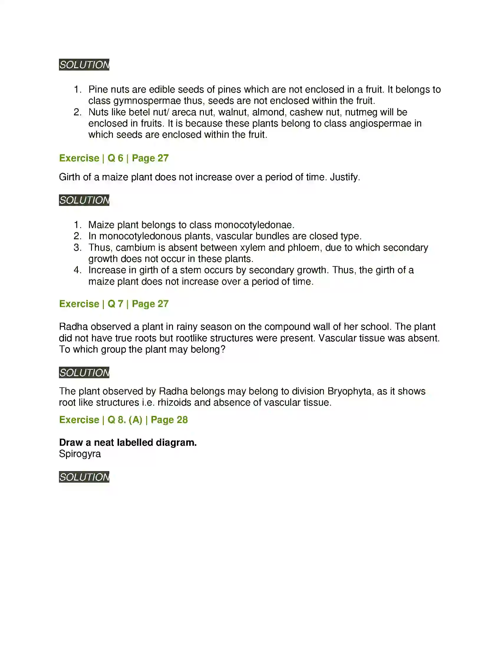Maharashtra Board Class 11th Biology Kingdom Plantae Solution 5