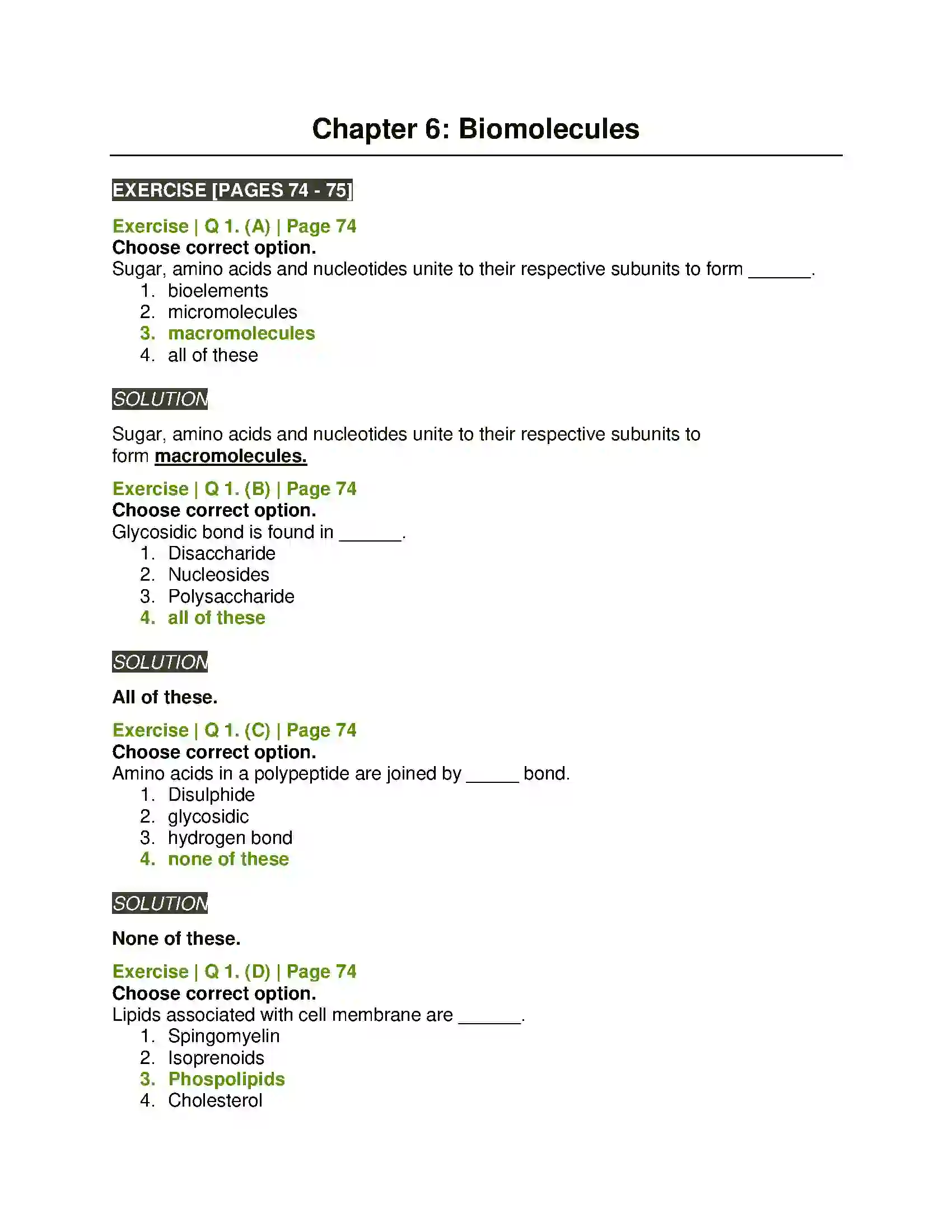 Maharashtra Board Class 11th Biology Biomolecules Solution 1