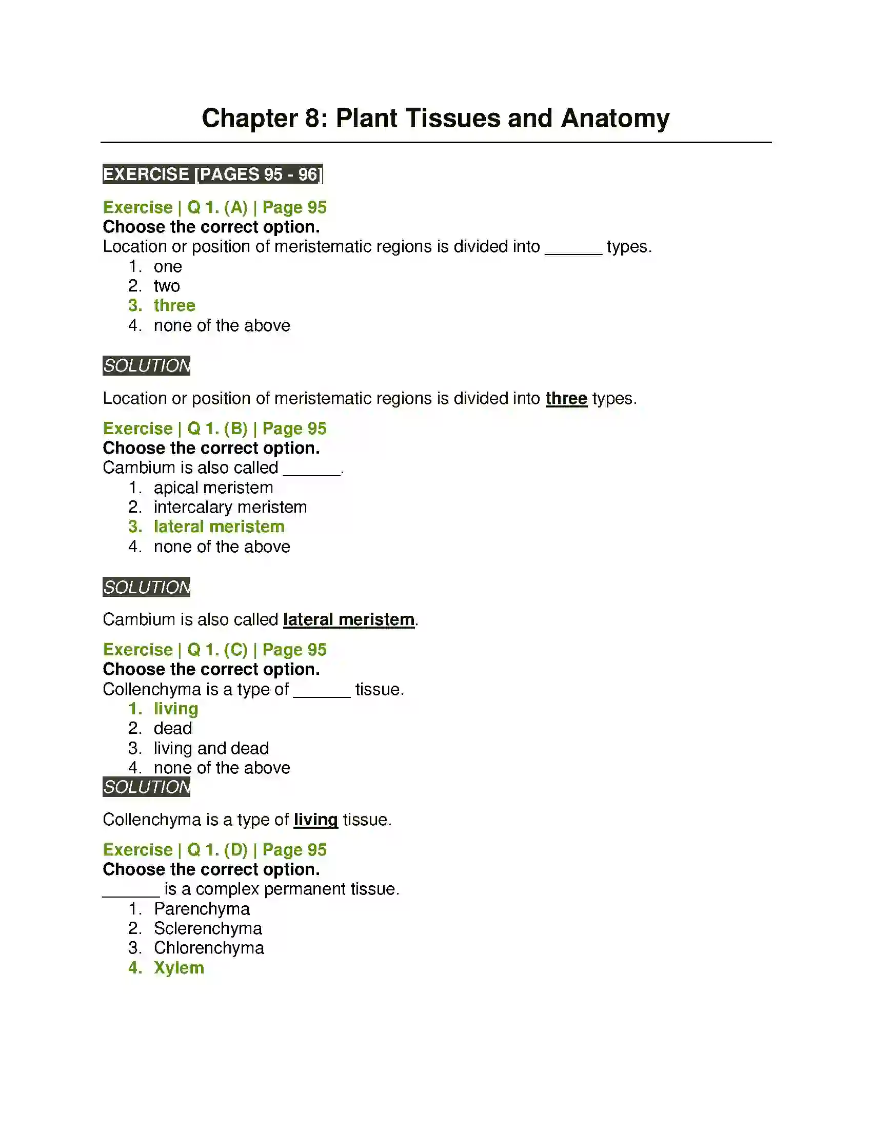Maharashtra Board Class 11th Biology Plant Tissues and Anatomy Solution 1