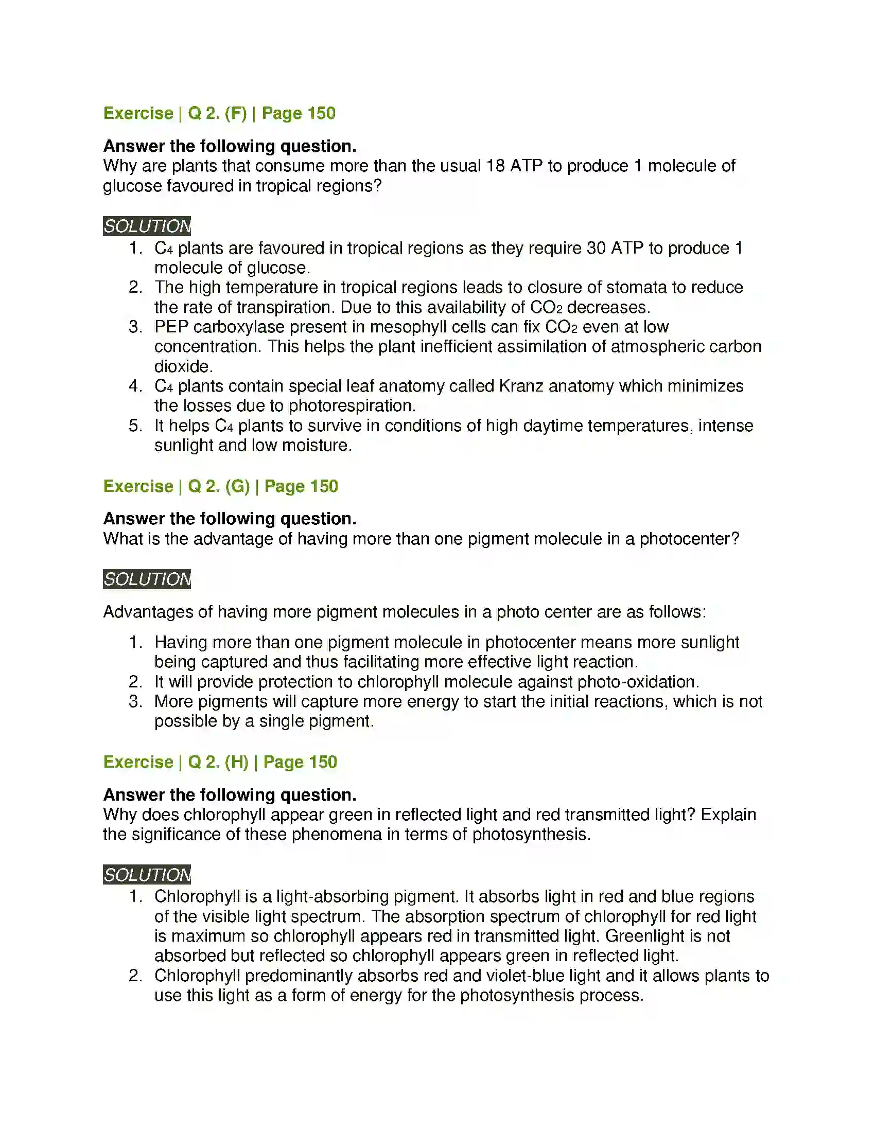 Maharashtra Board Class 11th Biology Photosynthesis Solution 10