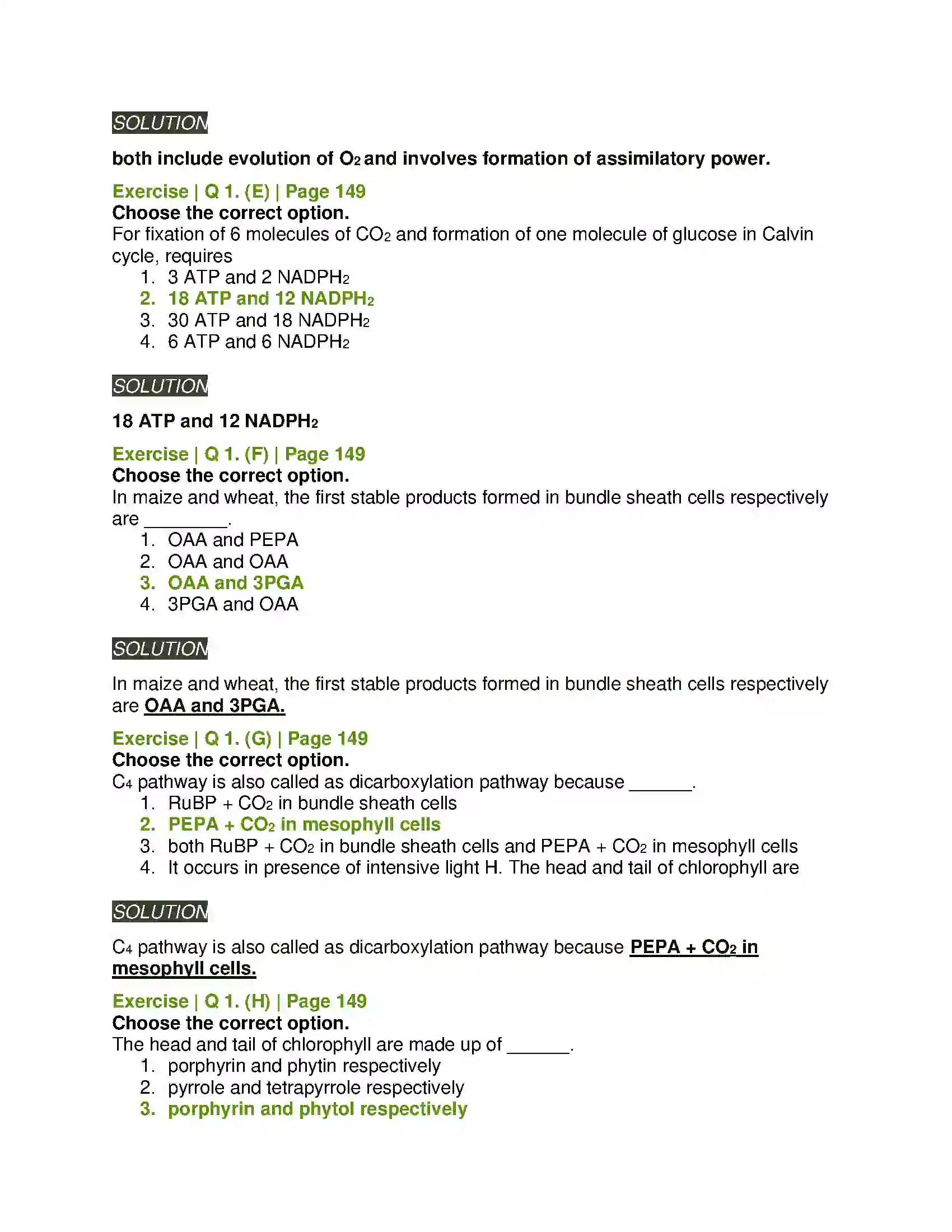 Maharashtra Board Class 11th Biology Photosynthesis Solution 2