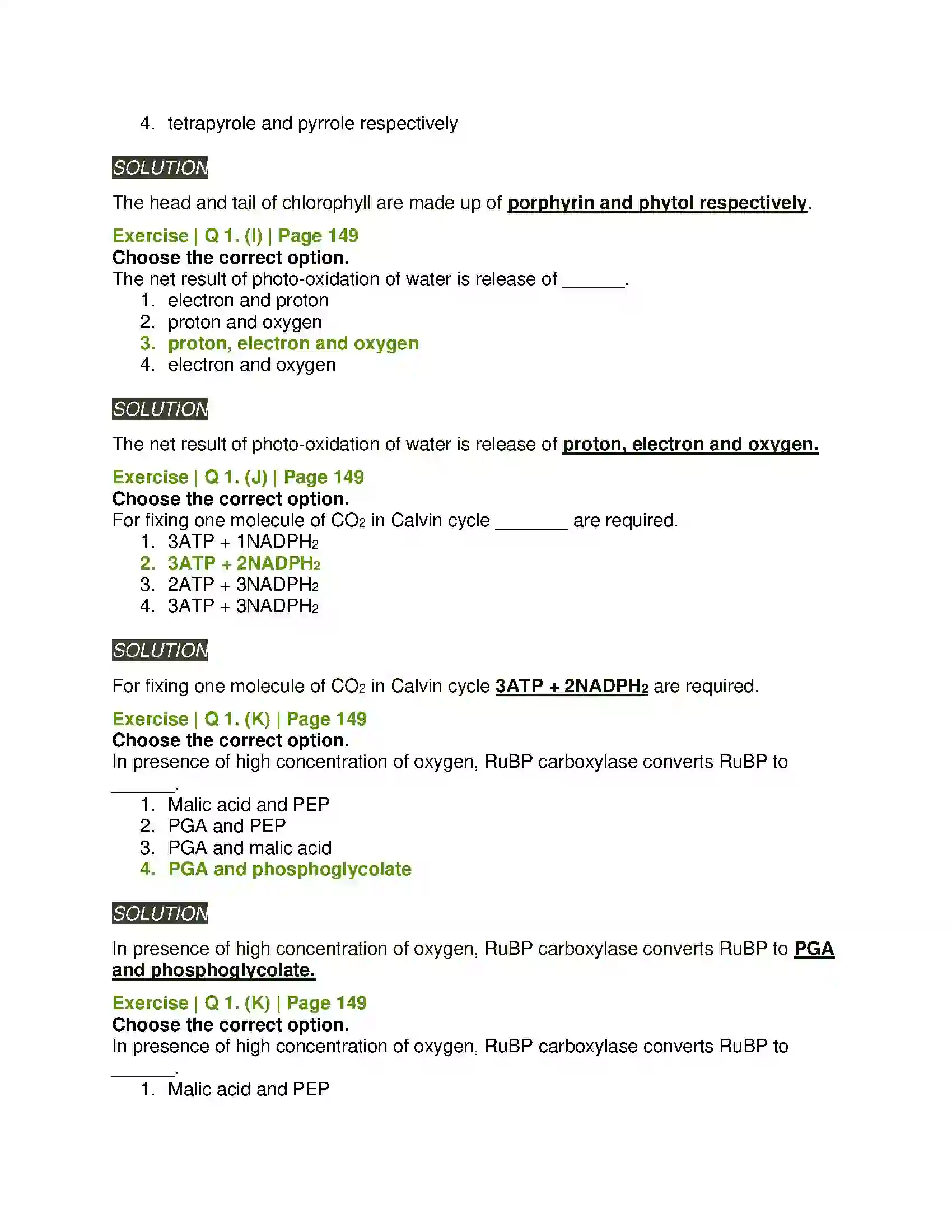Maharashtra Board Class 11th Biology Photosynthesis Solution 3