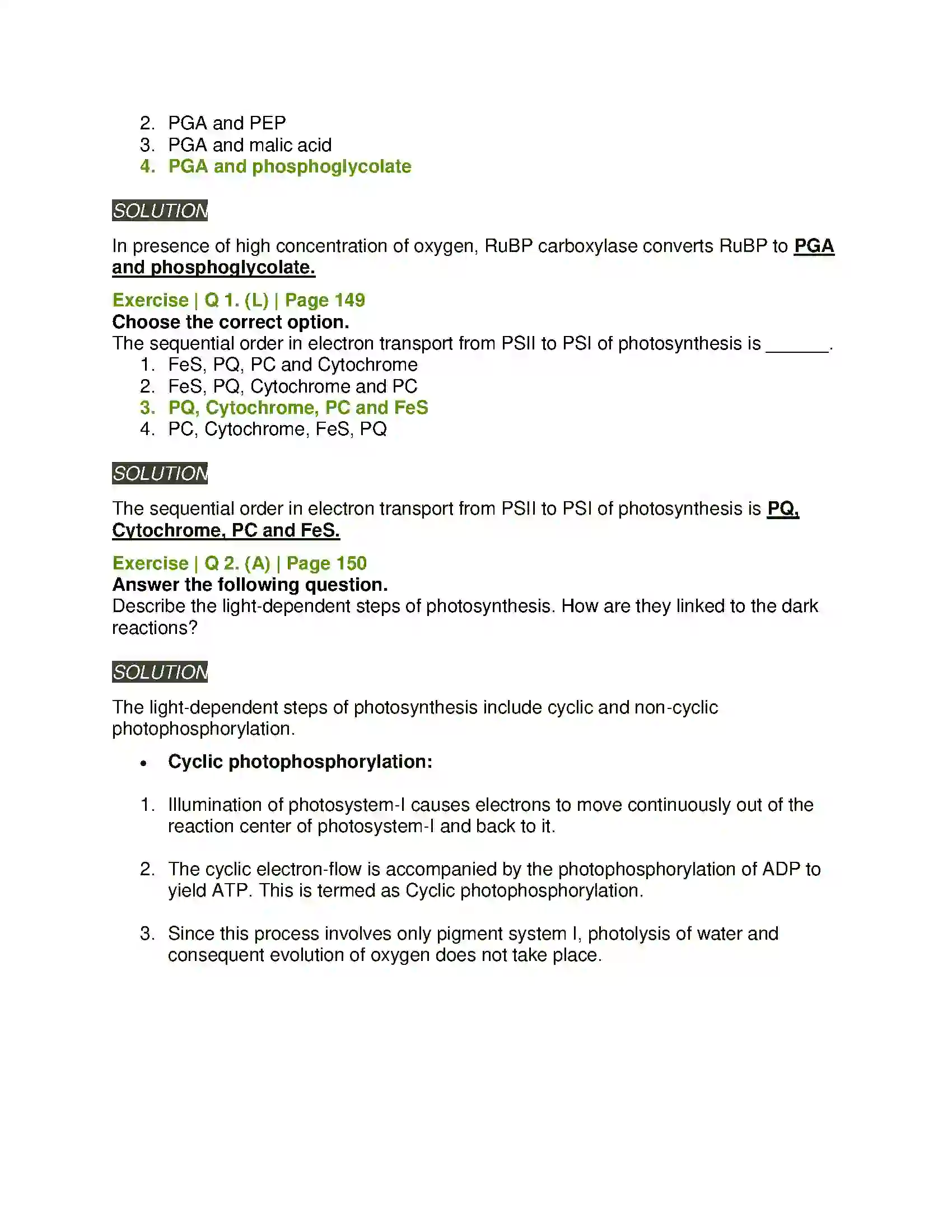 Maharashtra Board Class 11th Biology Photosynthesis Solution 4