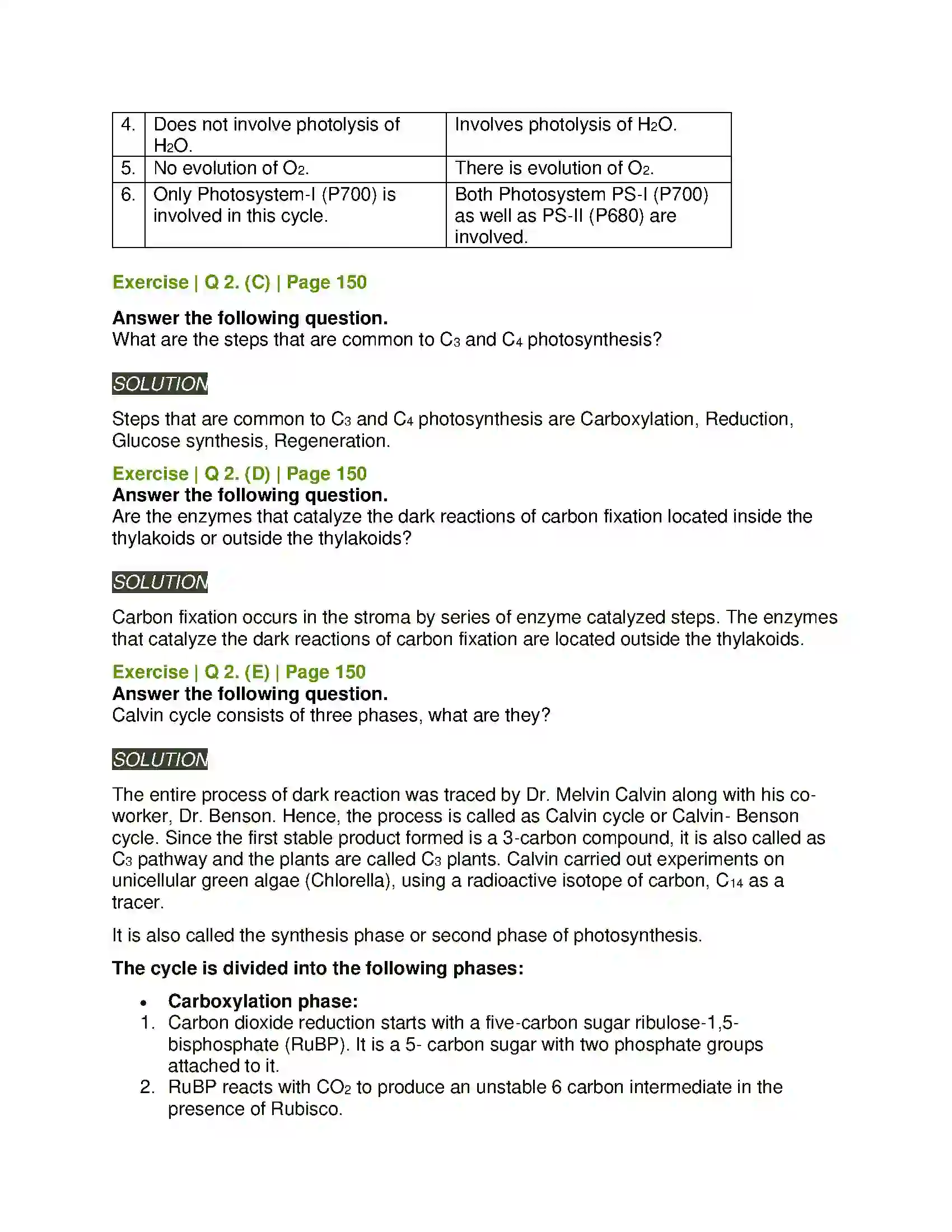 Maharashtra Board Class 11th Biology Photosynthesis Solution 8