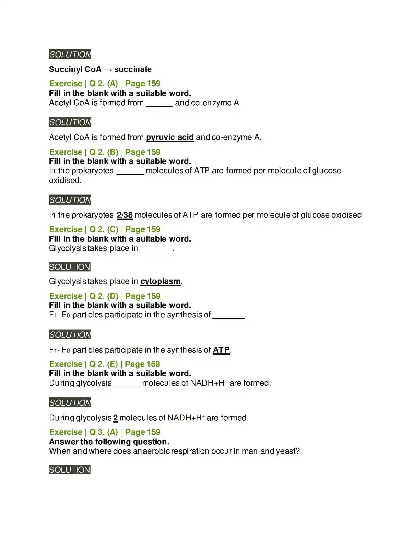Maharashtra Board Class 11th Biology Respiration and Energy Transfer Solution 2