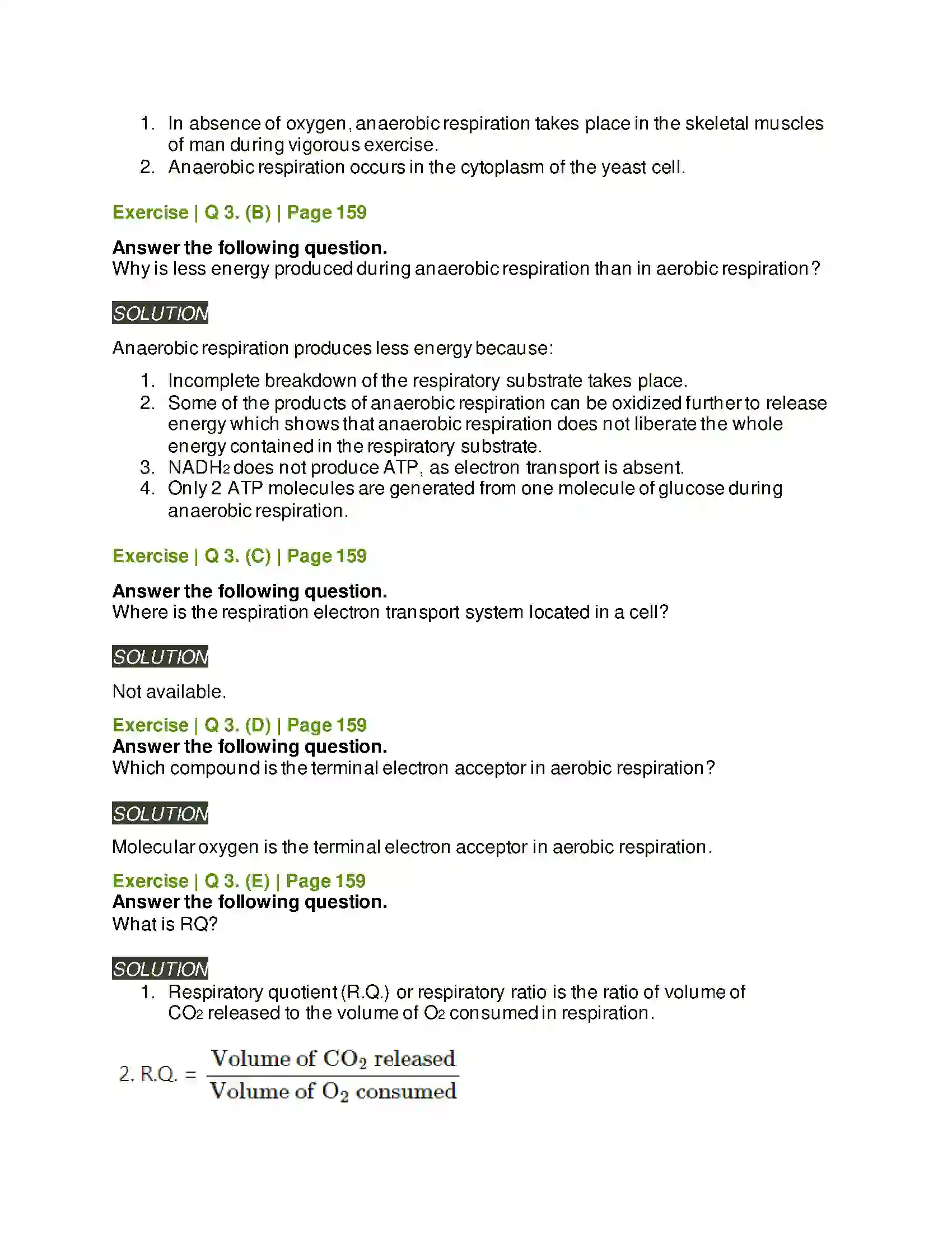 Maharashtra Board Class 11th Biology Respiration and Energy Transfer Solution 3