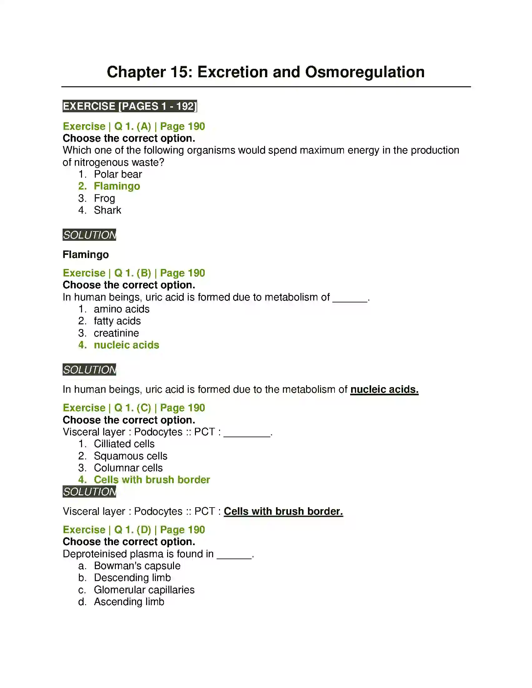 Maharashtra Board Class 11th Biology Excretion and Osmoregulation Solution 1