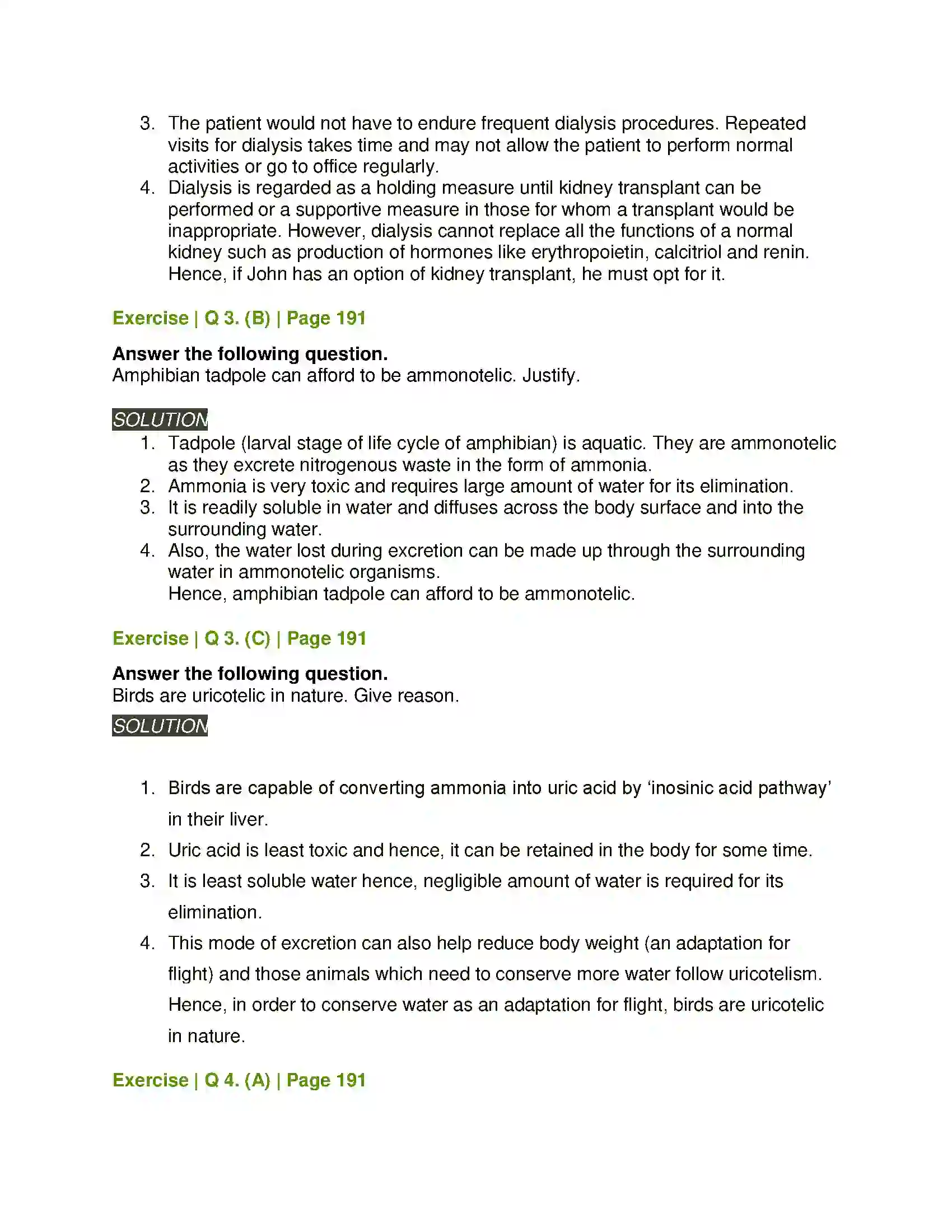 Maharashtra Board Class 11th Biology Excretion and Osmoregulation Solution 8
