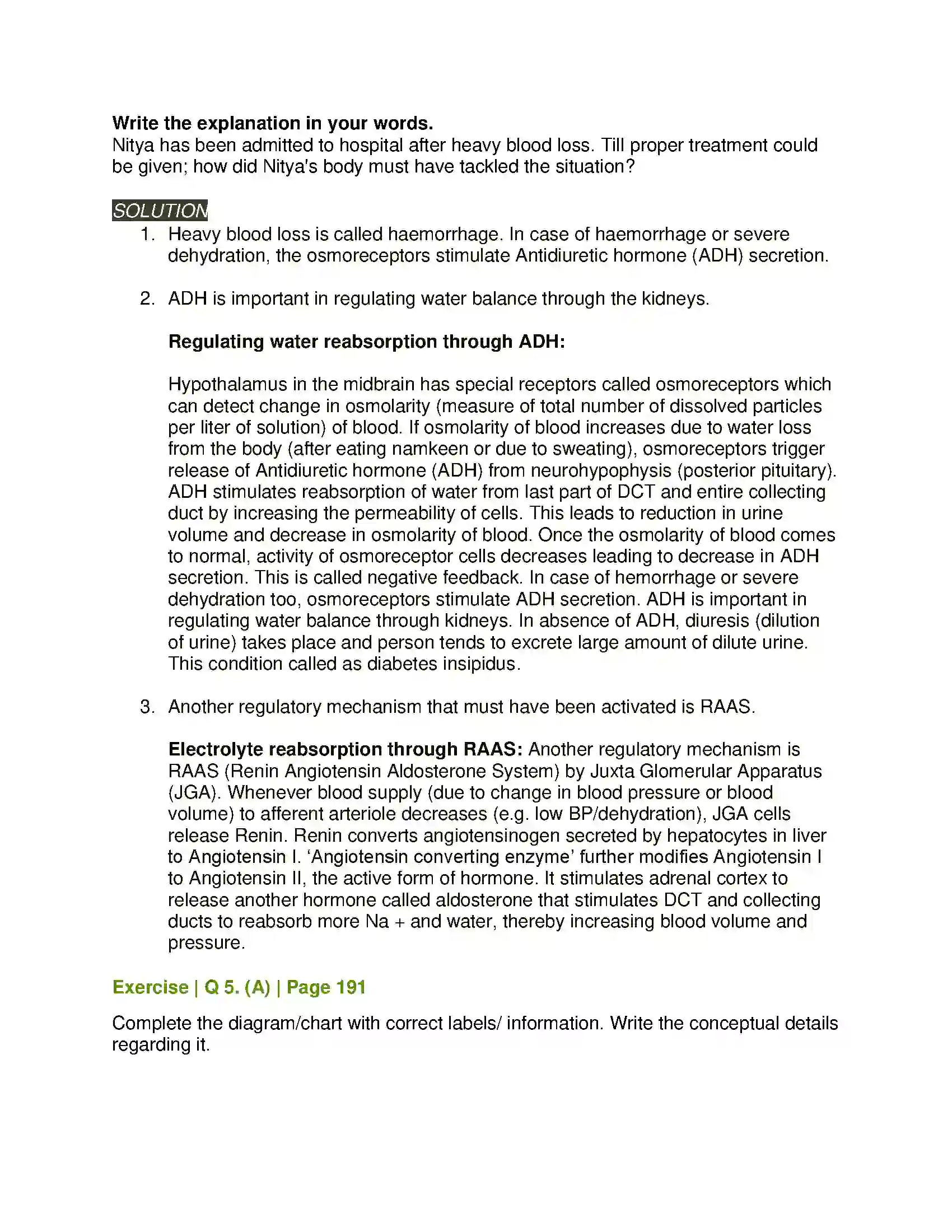 Maharashtra Board Class 11th Biology Excretion and Osmoregulation Solution 9
