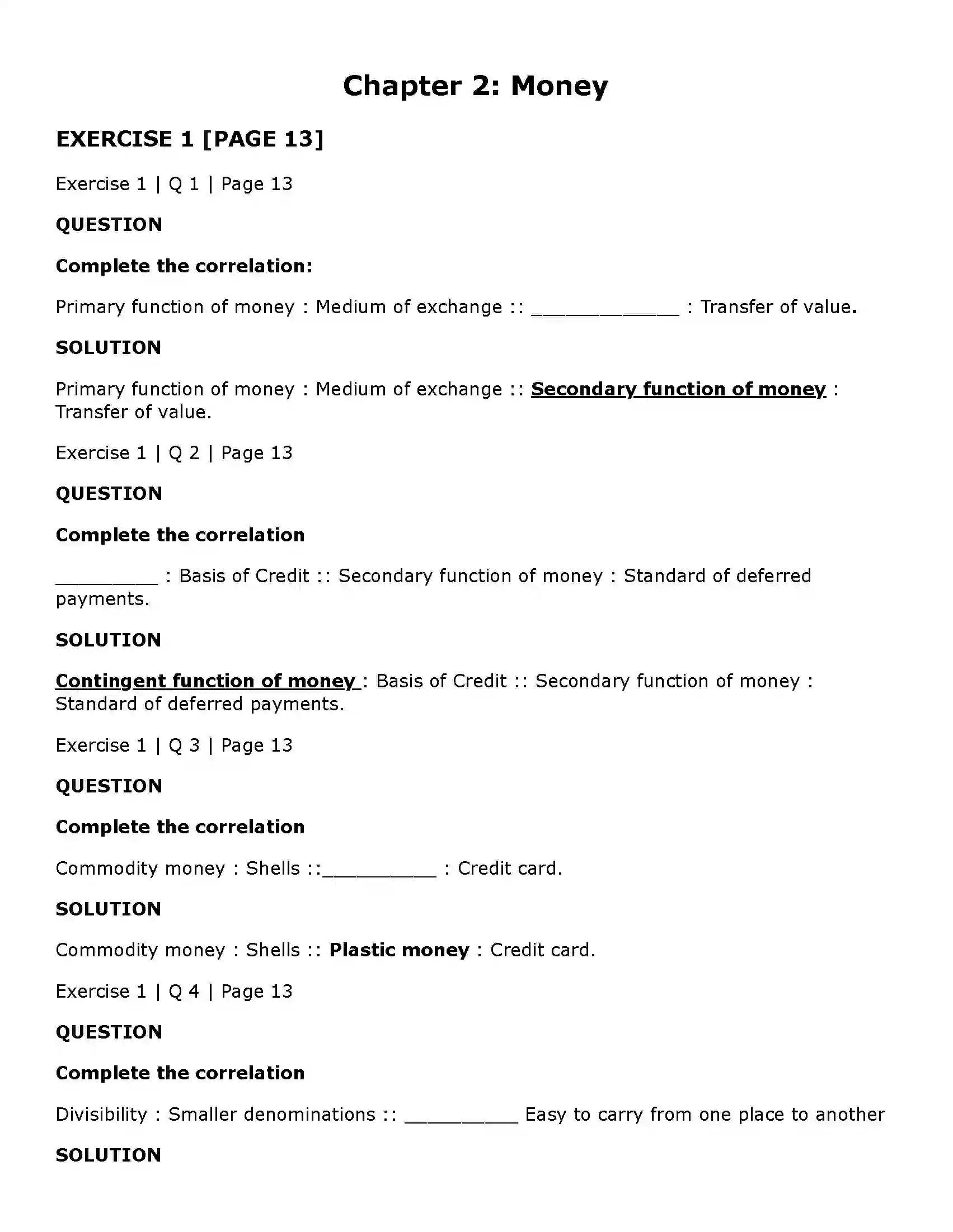 Maharashtra Board Class 11th Economics Money Solution 1