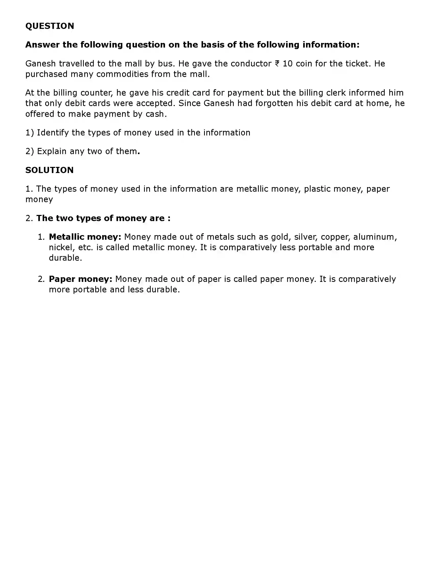 Maharashtra Board Class 11th Economics Money Solution 9