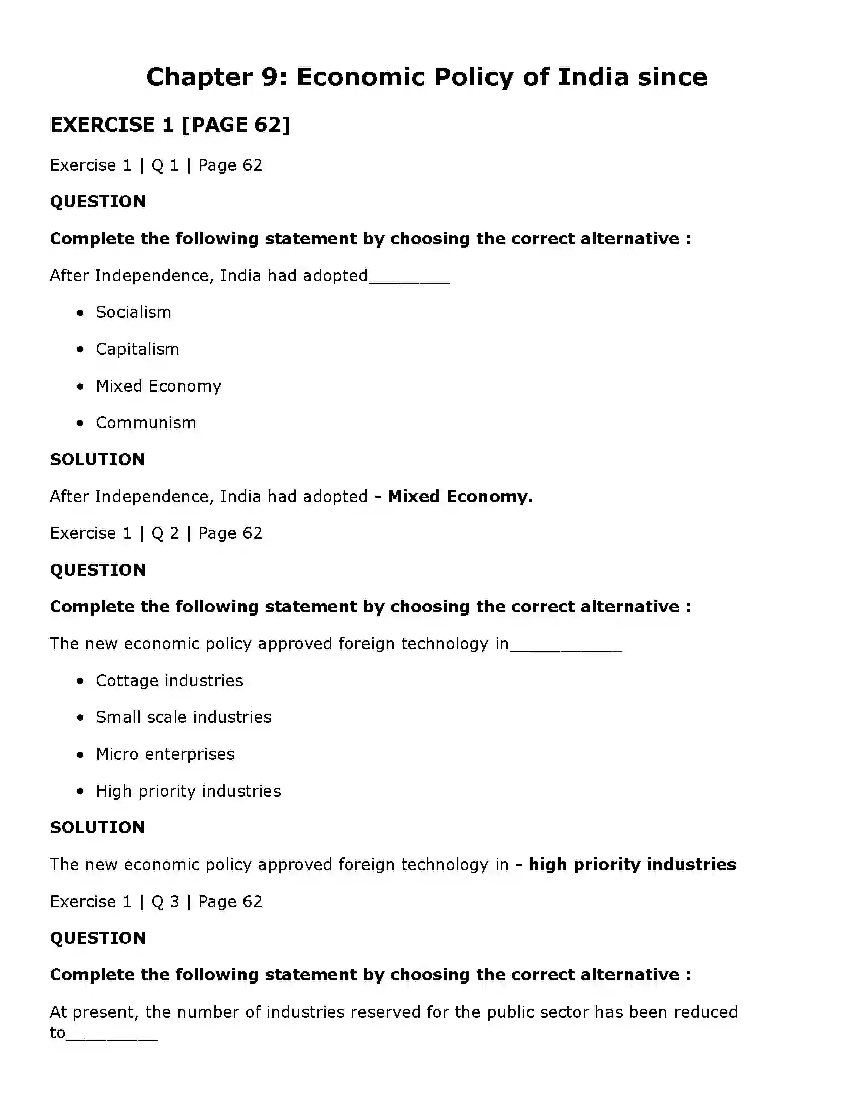 Maharashtra Board Class 11th Economics Economic Policy of India since Solution 1