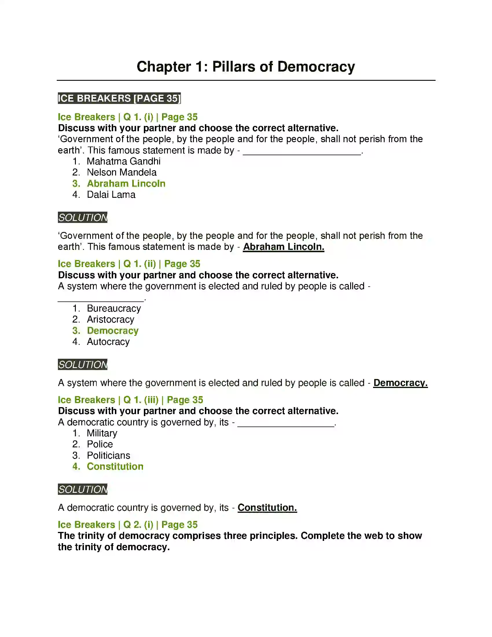 Maharashtra Board Class 11th English 1.4 Pillars of Democracy Solution 1