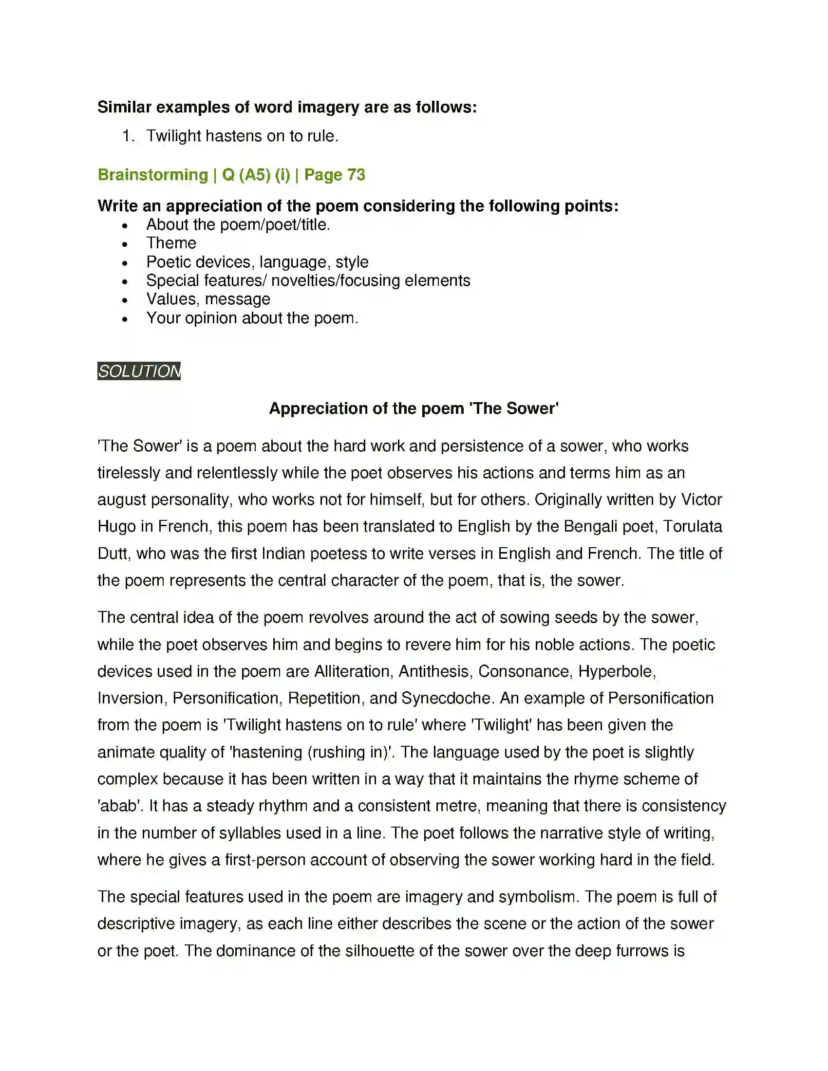 Maharashtra Board Class 11th English 2.2 The Sower Solution 6