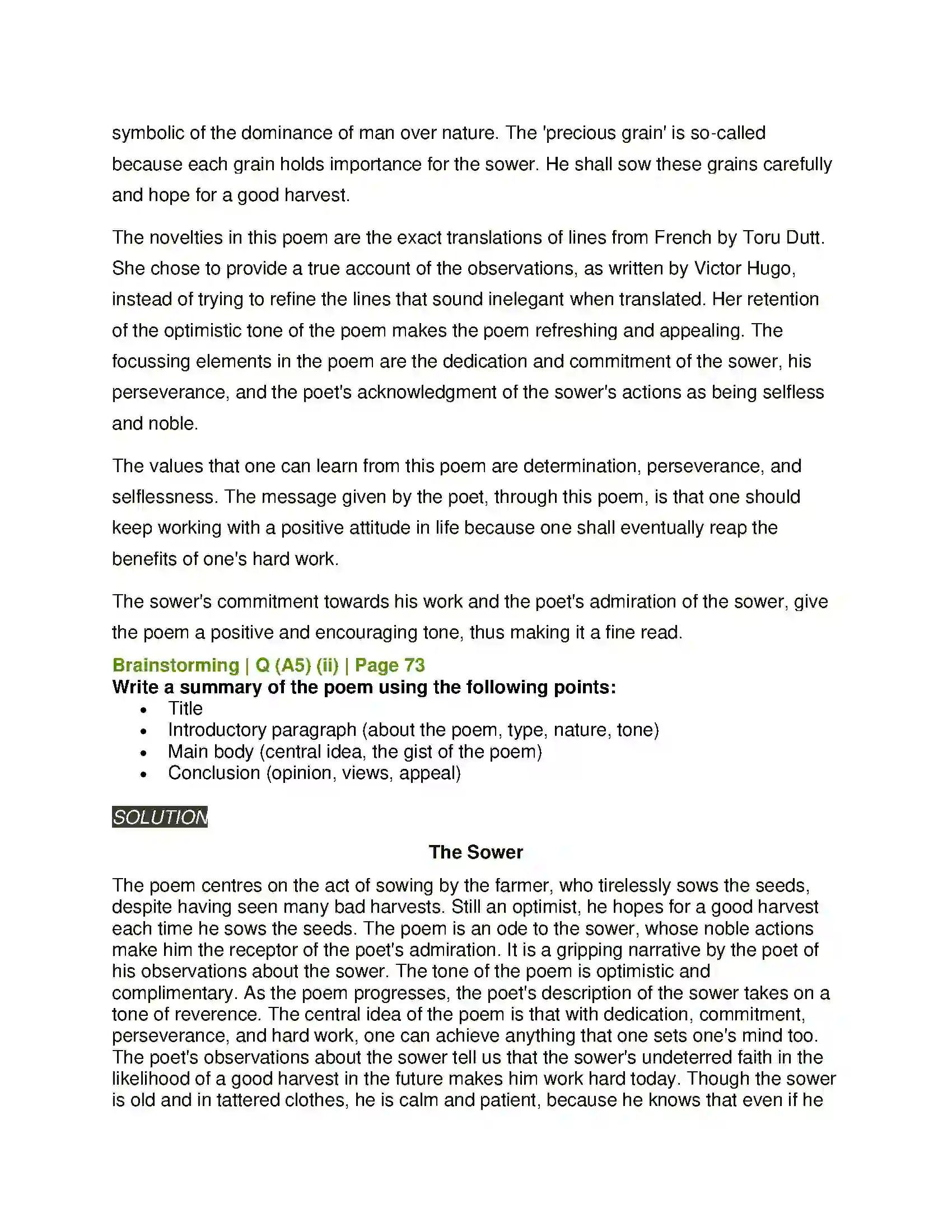 Maharashtra Board Class 11th English 2.2 The Sower Solution 7