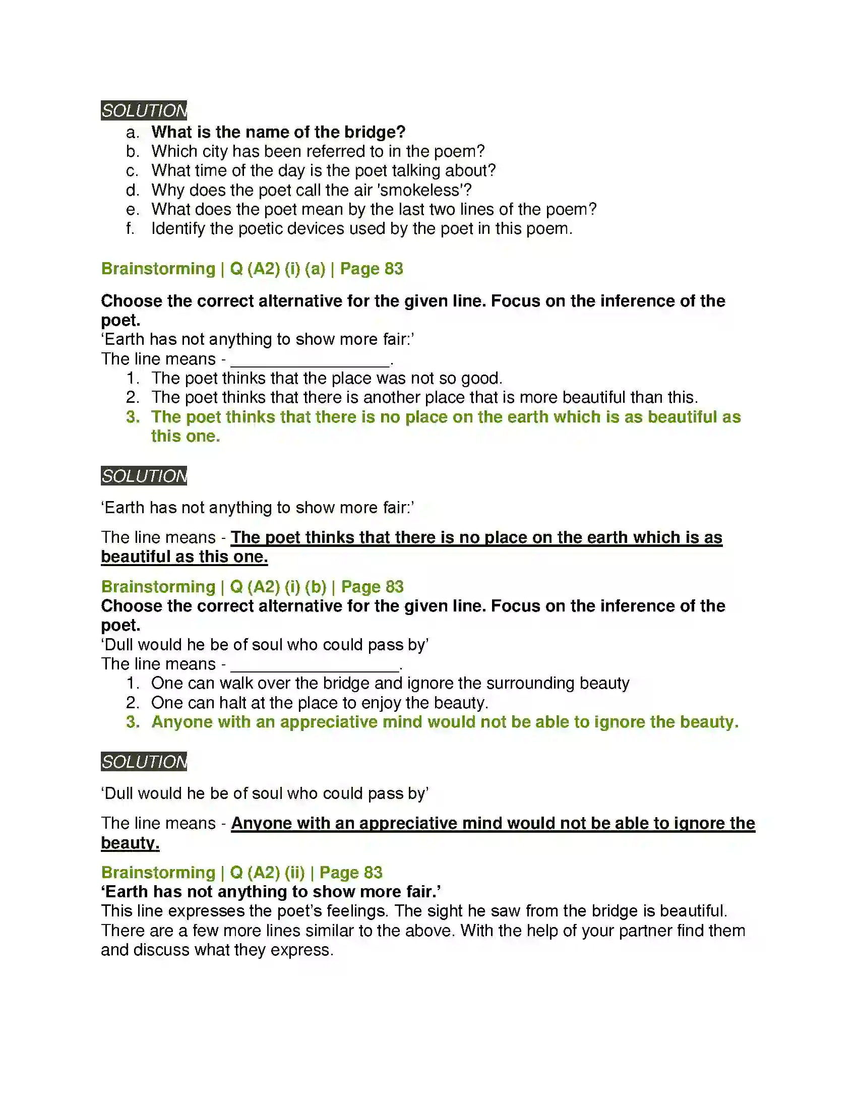 Maharashtra Board Class 11th English 2.4 Upon Westminster Bridge Solution 3