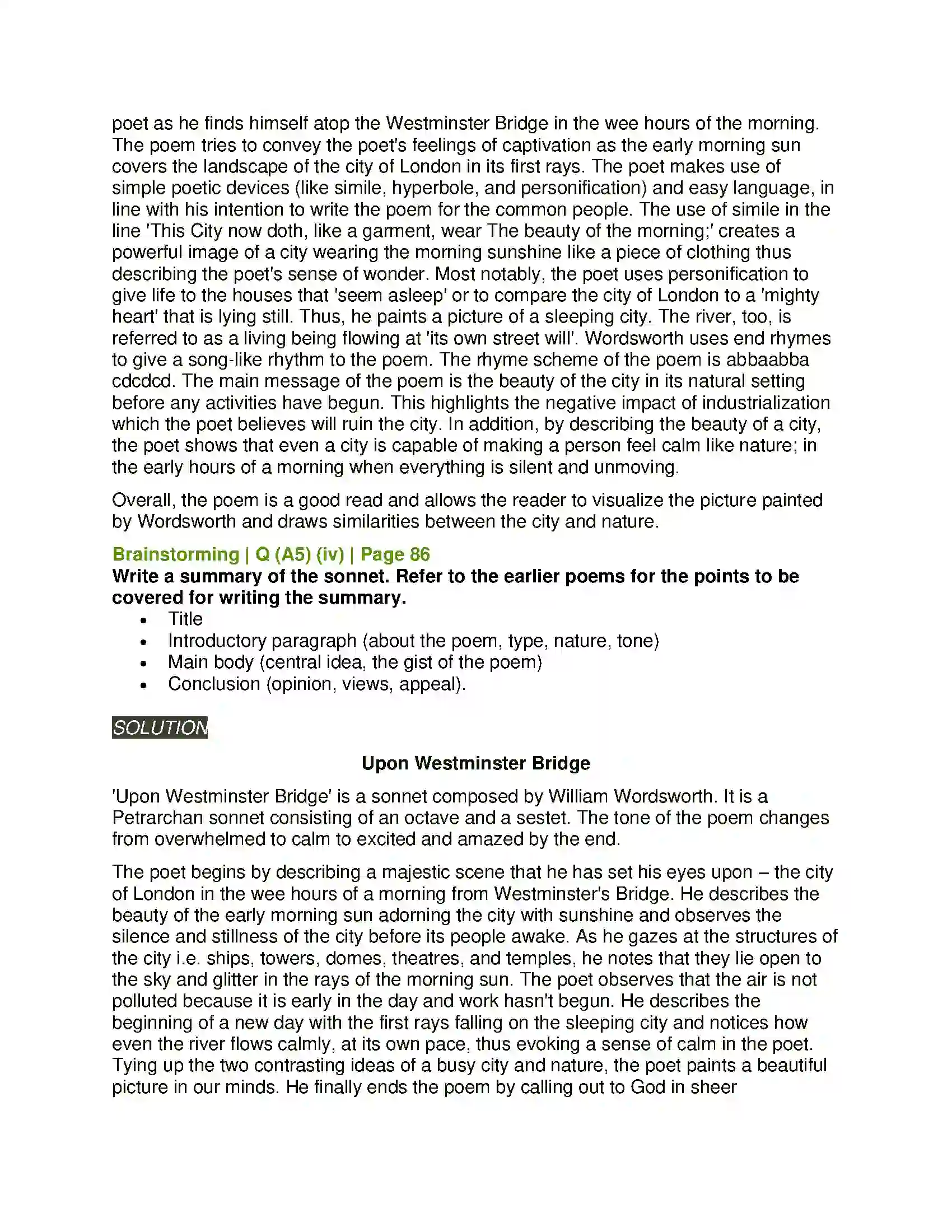 Maharashtra Board Class 11th English 2.4 Upon Westminster Bridge Solution 9