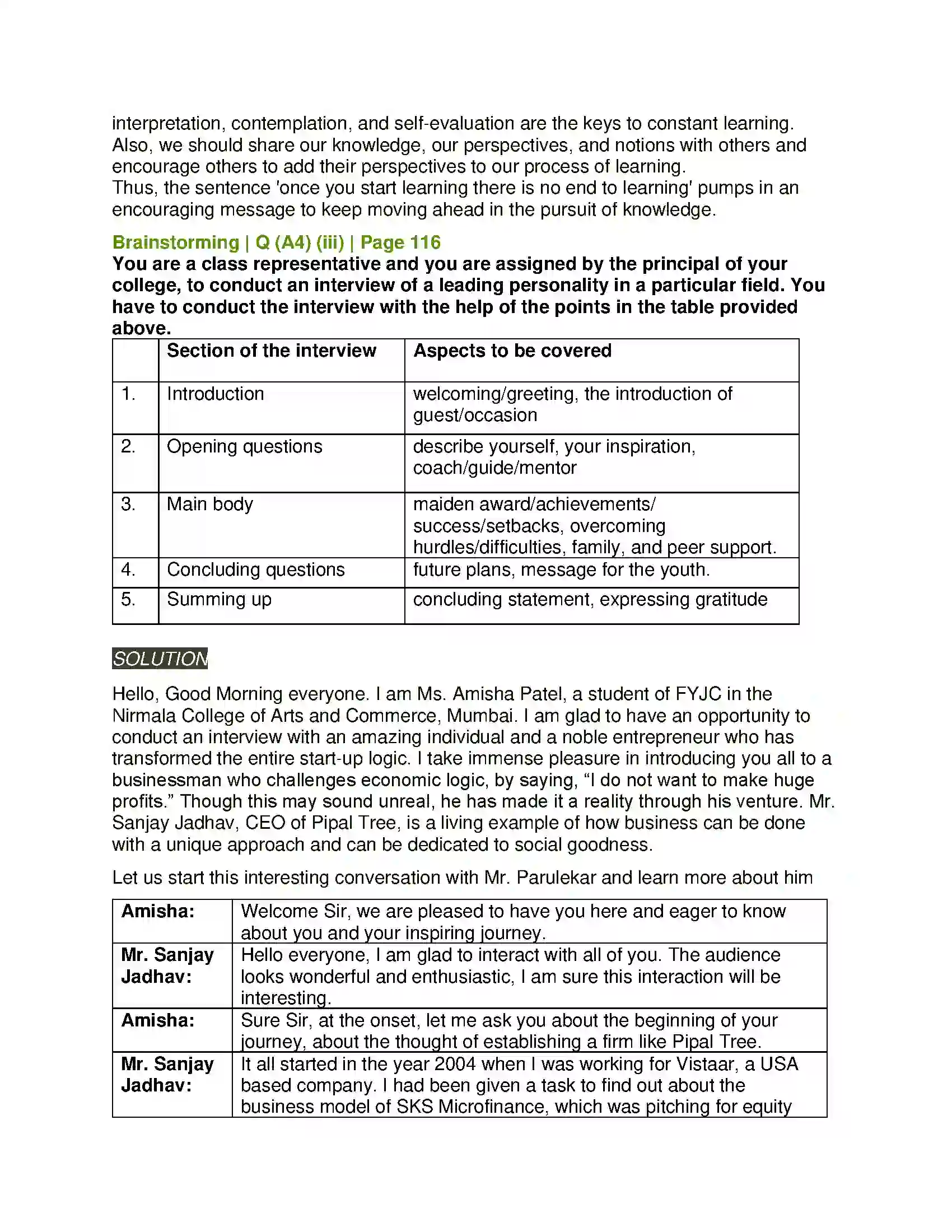 Maharashtra Board Class 11th English 3.4 Interview Solution 8