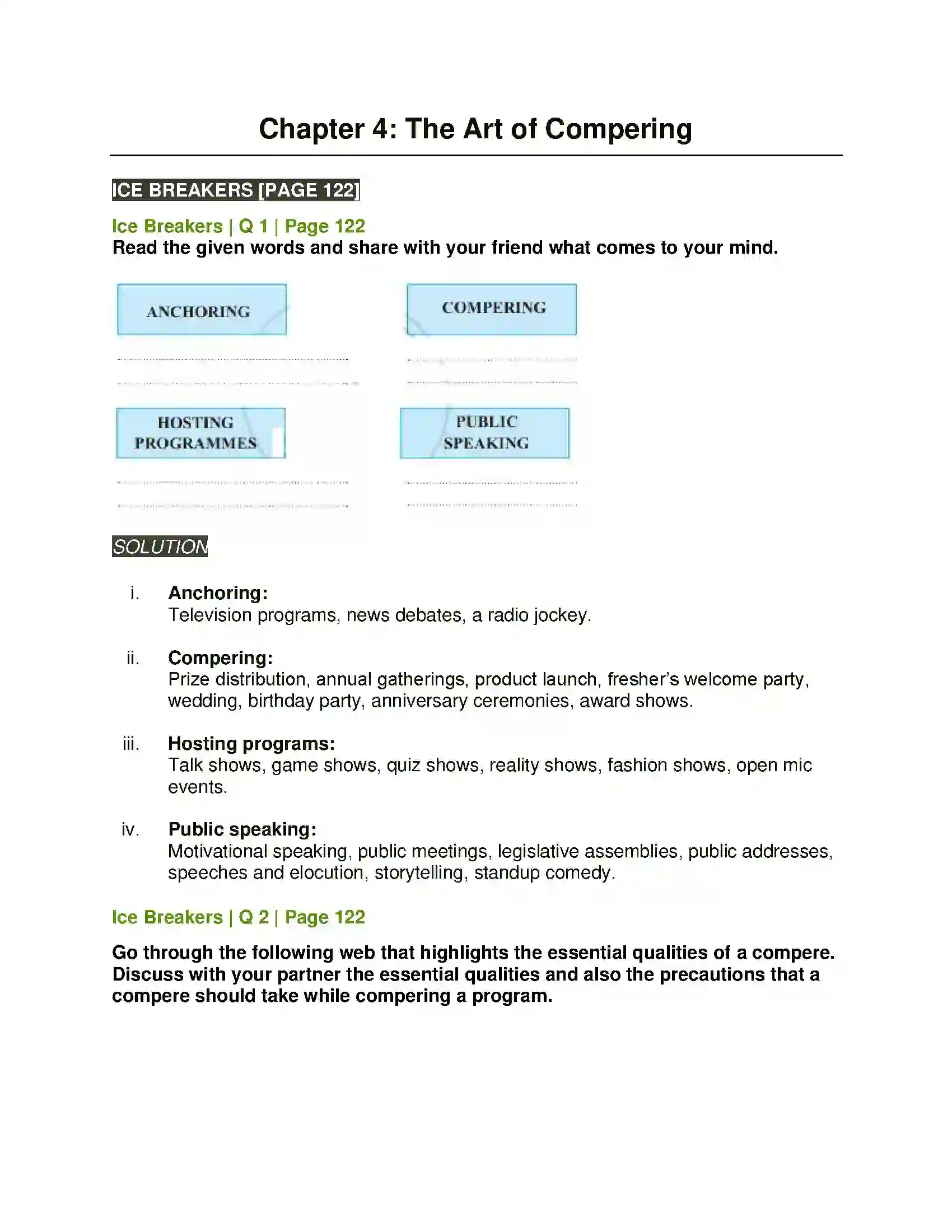 Maharashtra Board Class 11th English 3.6 The Art of Compering Solution 1