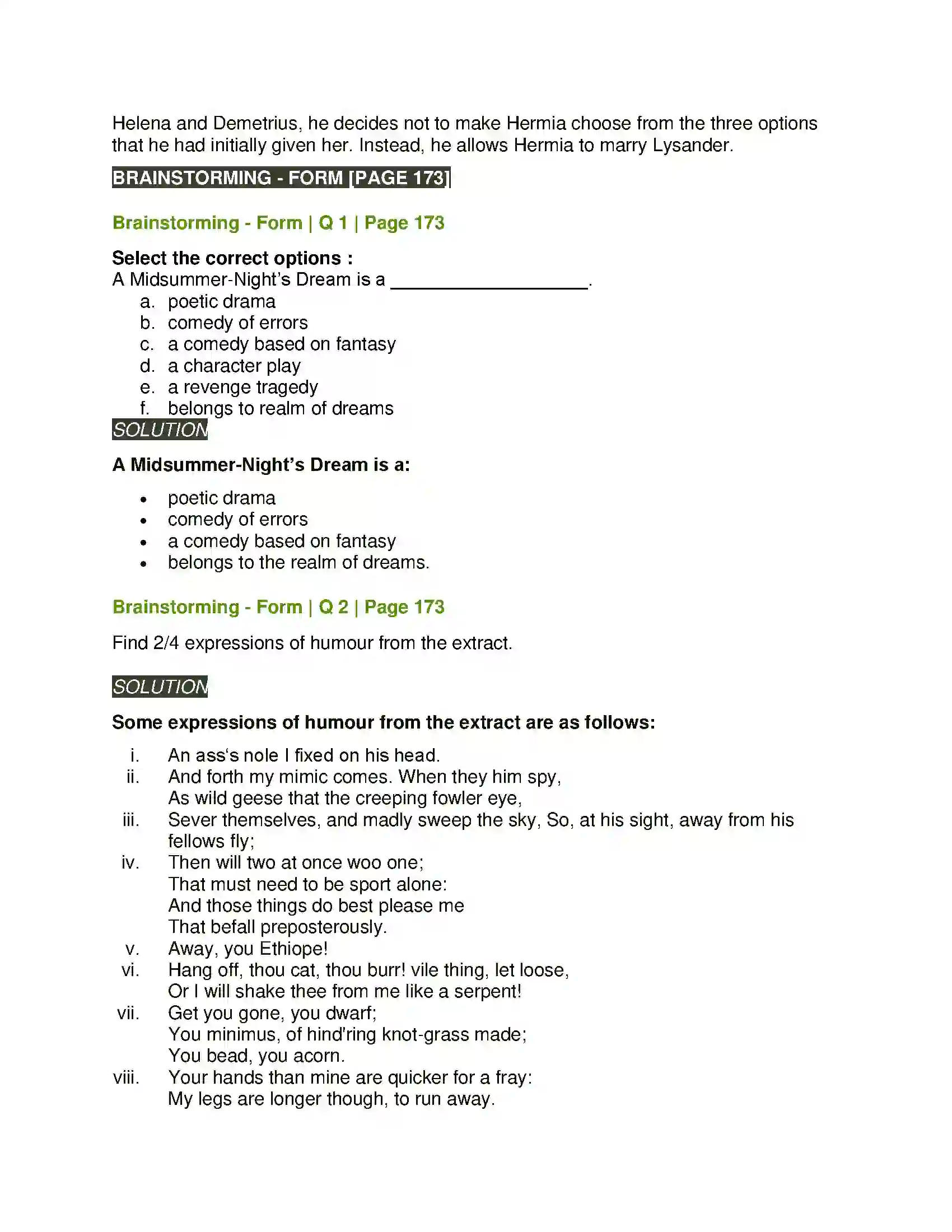 Maharashtra Board Class 11th English 4.3 Extracts of Drama - (A) A Midsummer - Nights Dream Solution 9