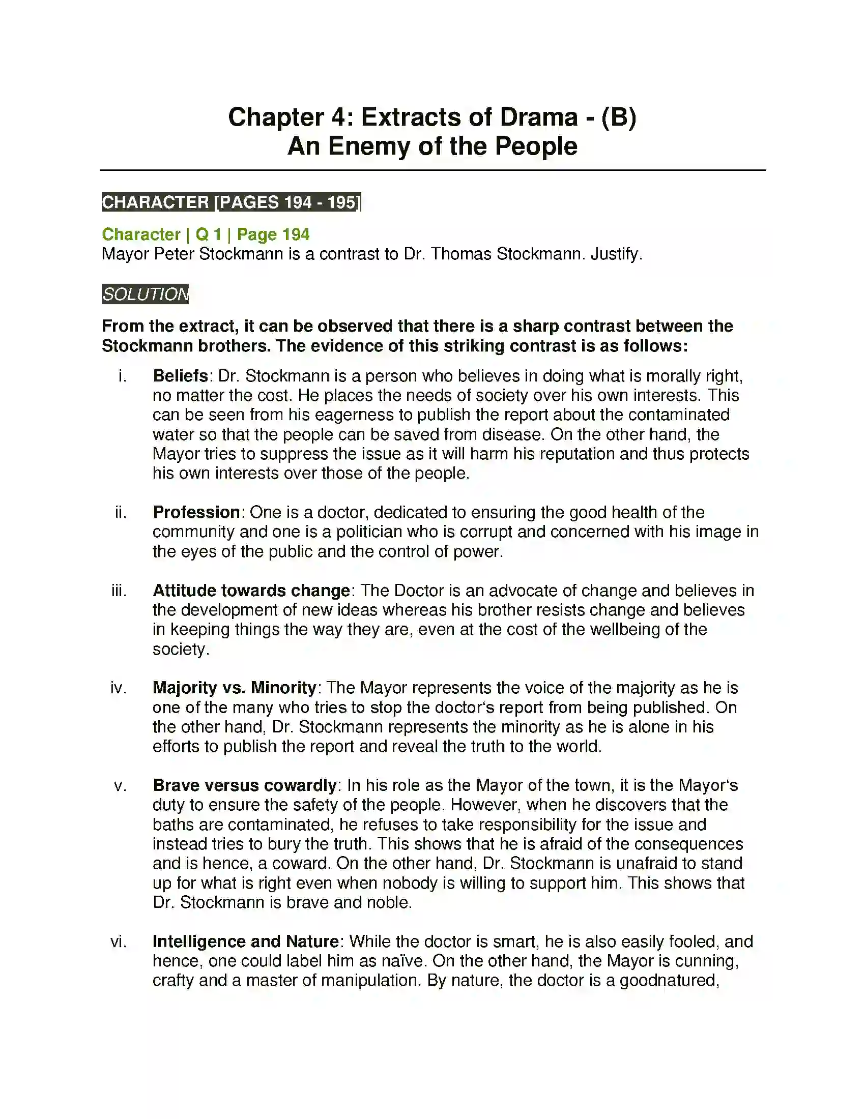 Maharashtra Board Class 11th English 4.3 Extracts of Drama - (B) An Enemy of the People Solution 1