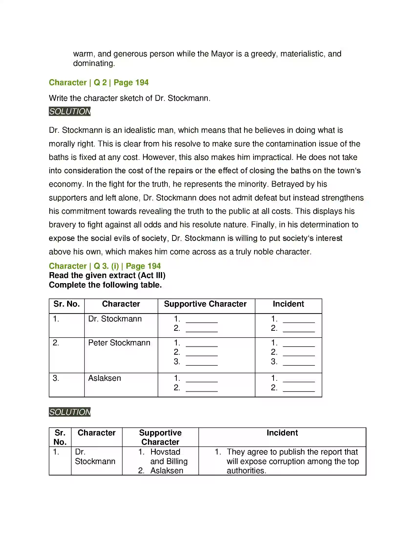 Maharashtra Board Class 11th English 4.3 Extracts of Drama - (B) An Enemy of the People Solution 2