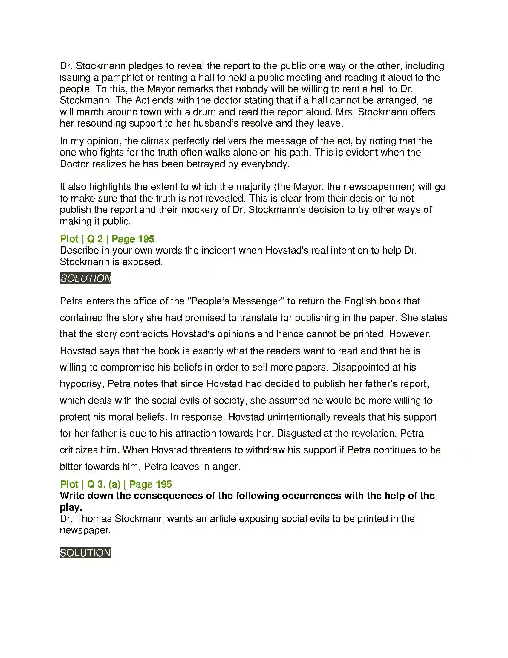 Maharashtra Board Class 11th English 4.3 Extracts of Drama - (B) An Enemy of the People Solution 5