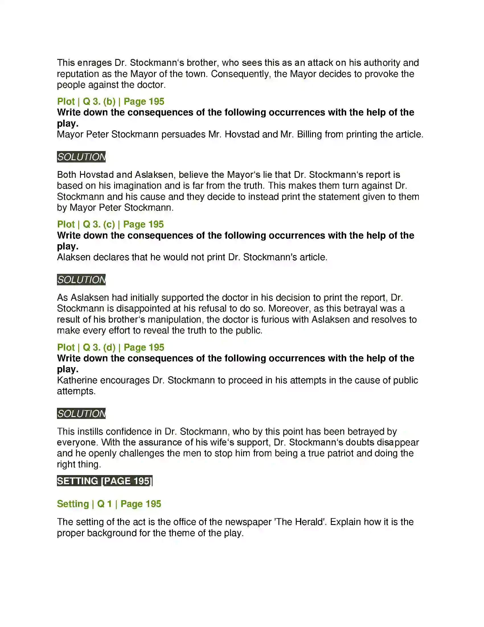 Maharashtra Board Class 11th English 4.3 Extracts of Drama - (B) An Enemy of the People Solution 6