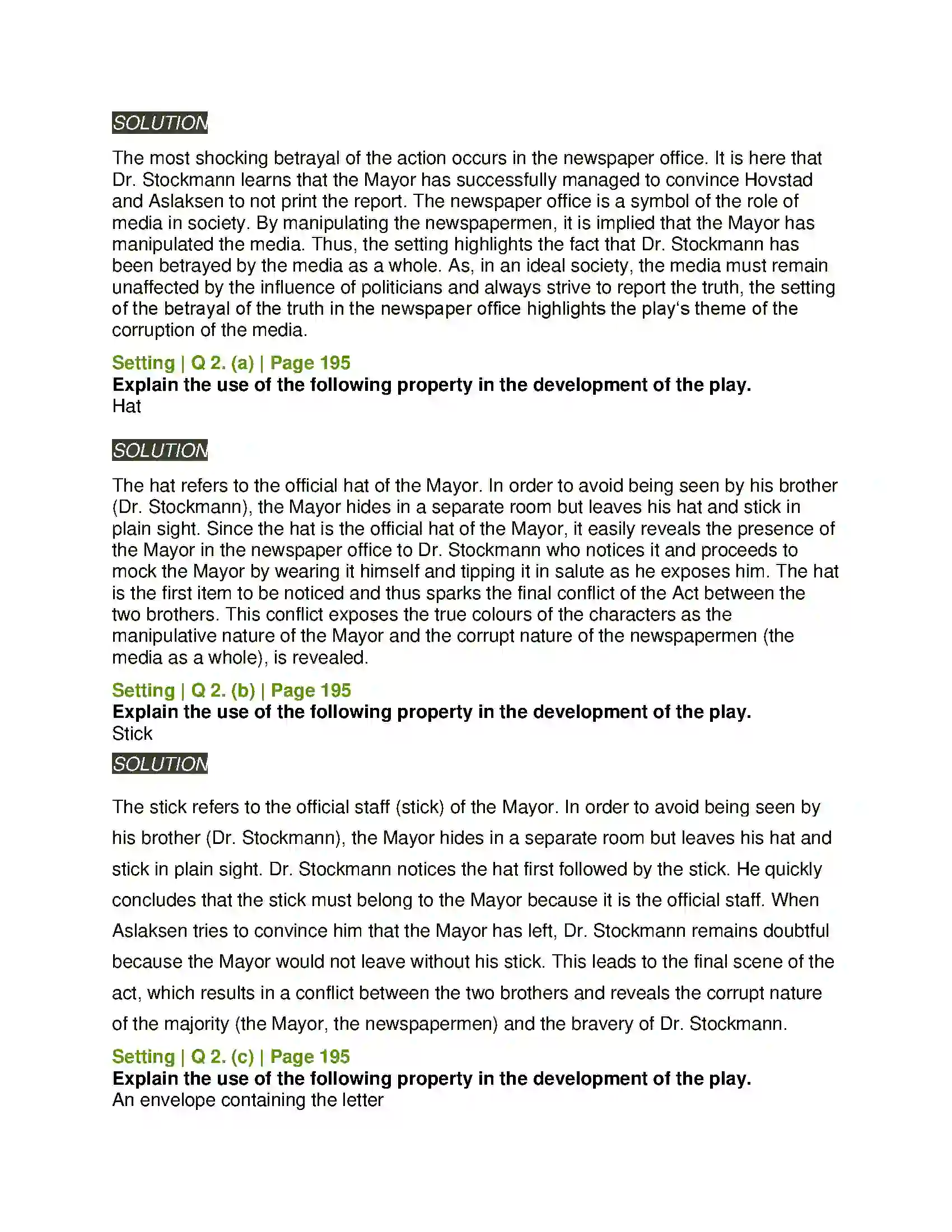 Maharashtra Board Class 11th English 4.3 Extracts of Drama - (B) An Enemy of the People Solution 7