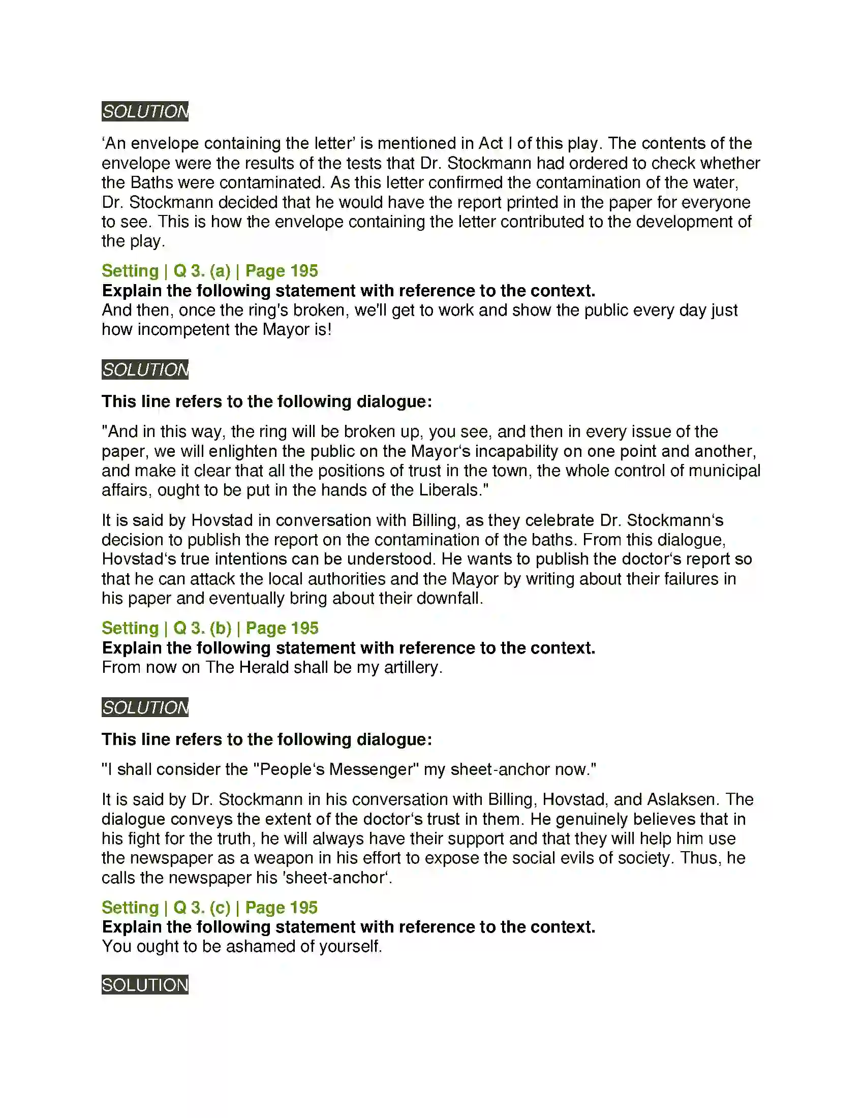 Maharashtra Board Class 11th English 4.3 Extracts of Drama - (B) An Enemy of the People Solution 8