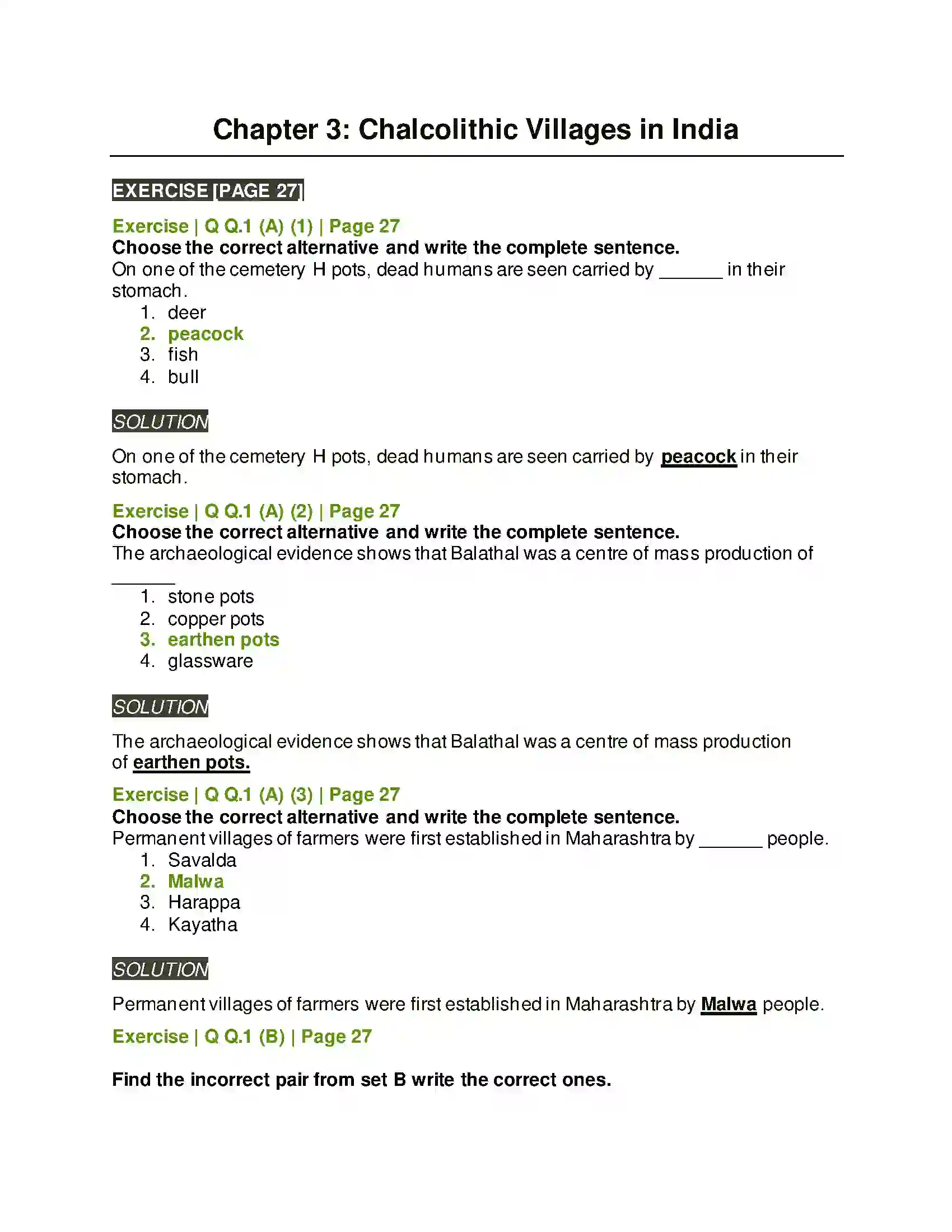 Maharashtra Board Class 11th History Chalcolithic Villages in India Solution 1