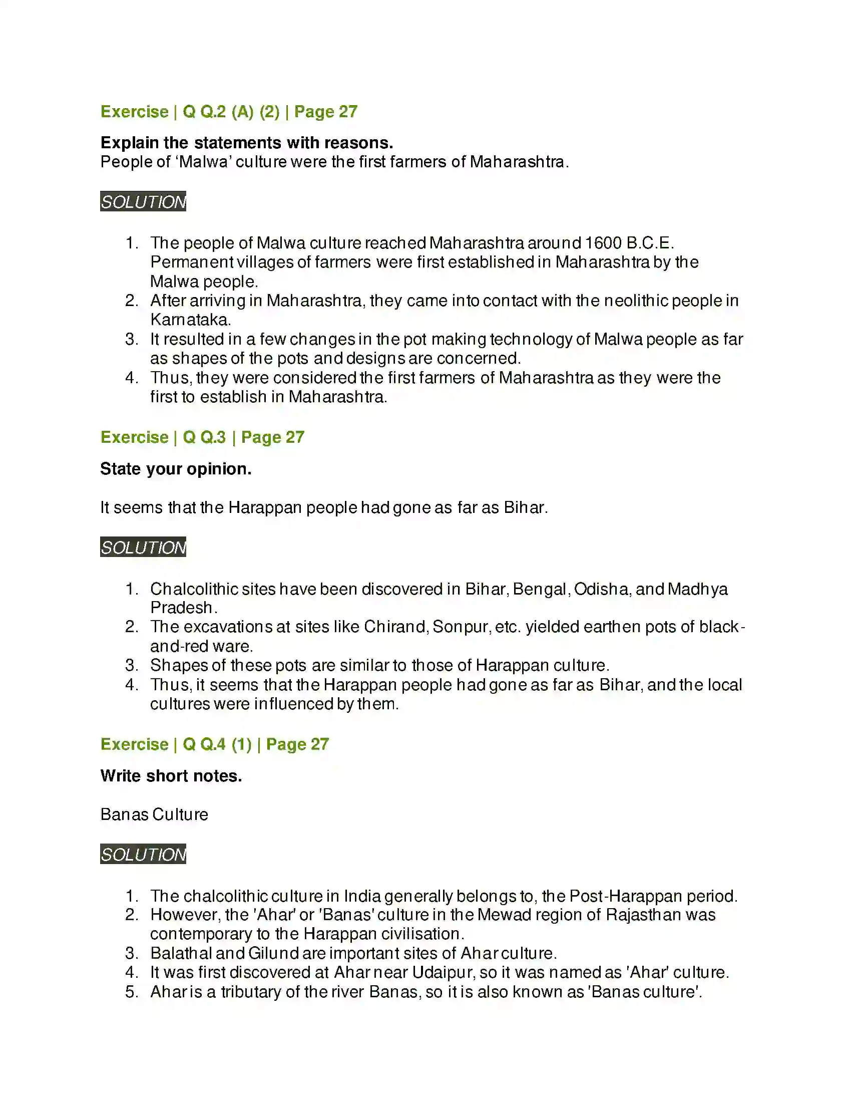 Maharashtra Board Class 11th History Chalcolithic Villages in India Solution 3