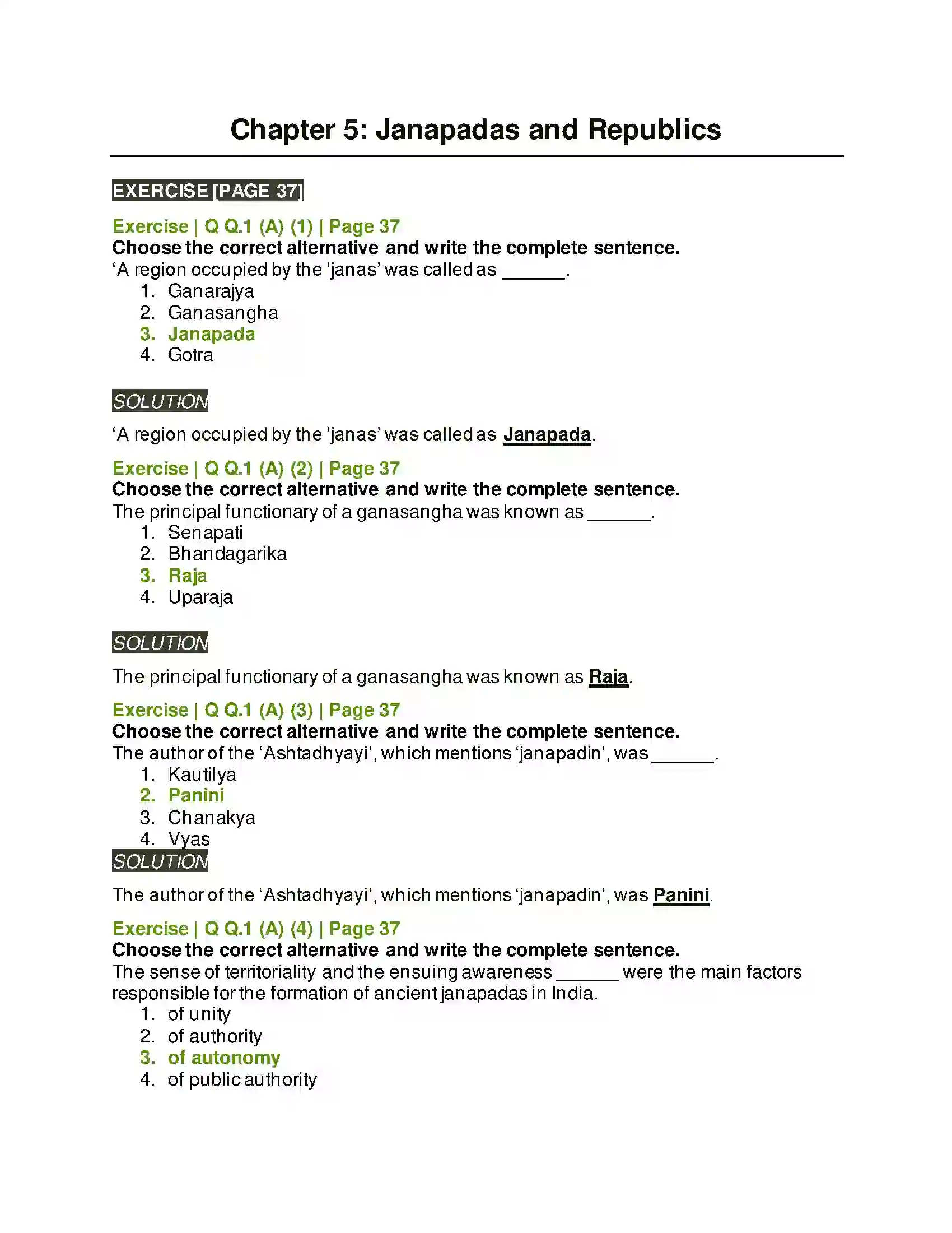 Maharashtra Board Class 11th History Janapadas and Republics Solution 1