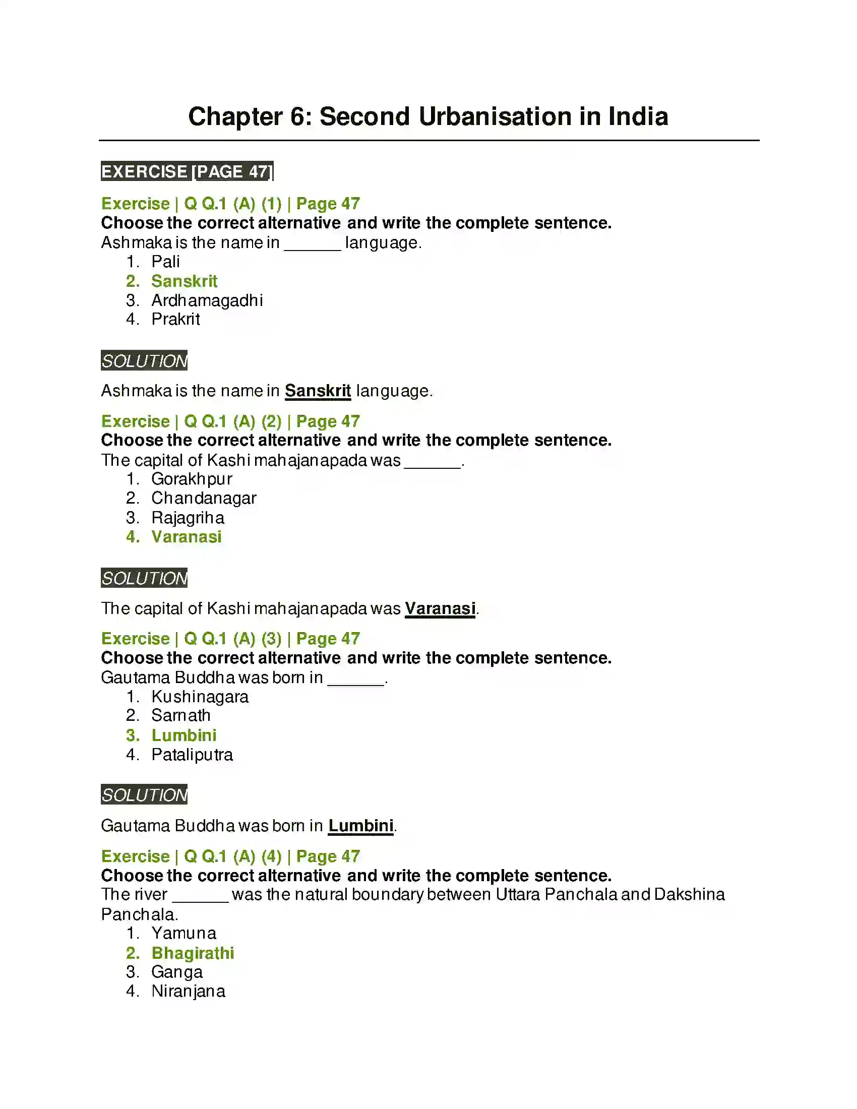 Maharashtra Board Class 11th History Second Urbanisation in India Solution 1