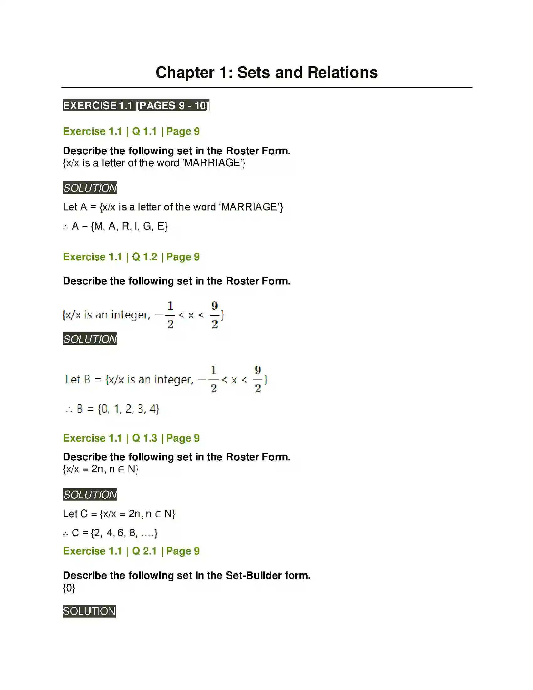 Maharashtra Board Class 11th Mathematics & Statistics - 1 Sets and Relations Solution 1