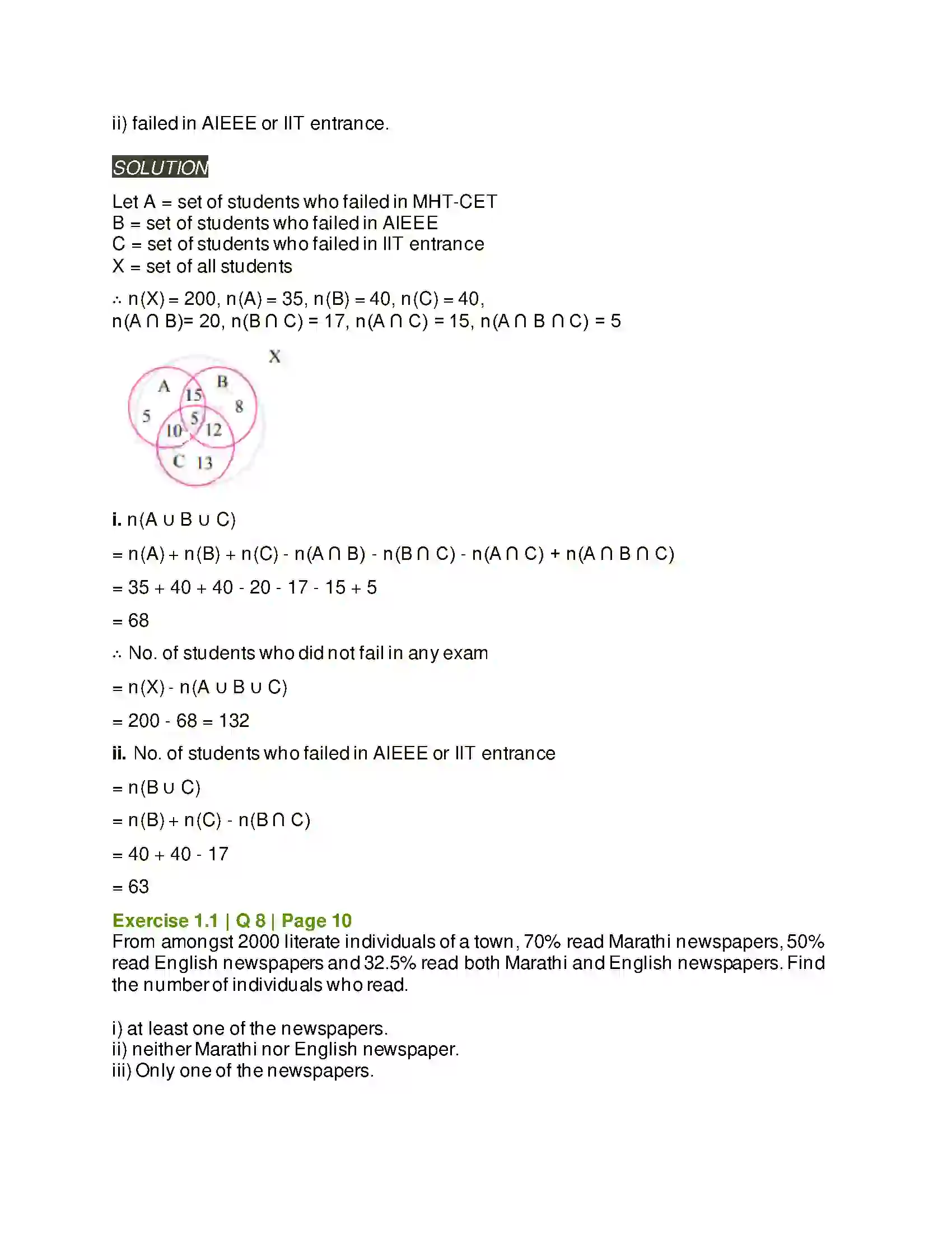 Maharashtra Board Class 11th Mathematics & Statistics - 1 Sets and Relations Solution 9