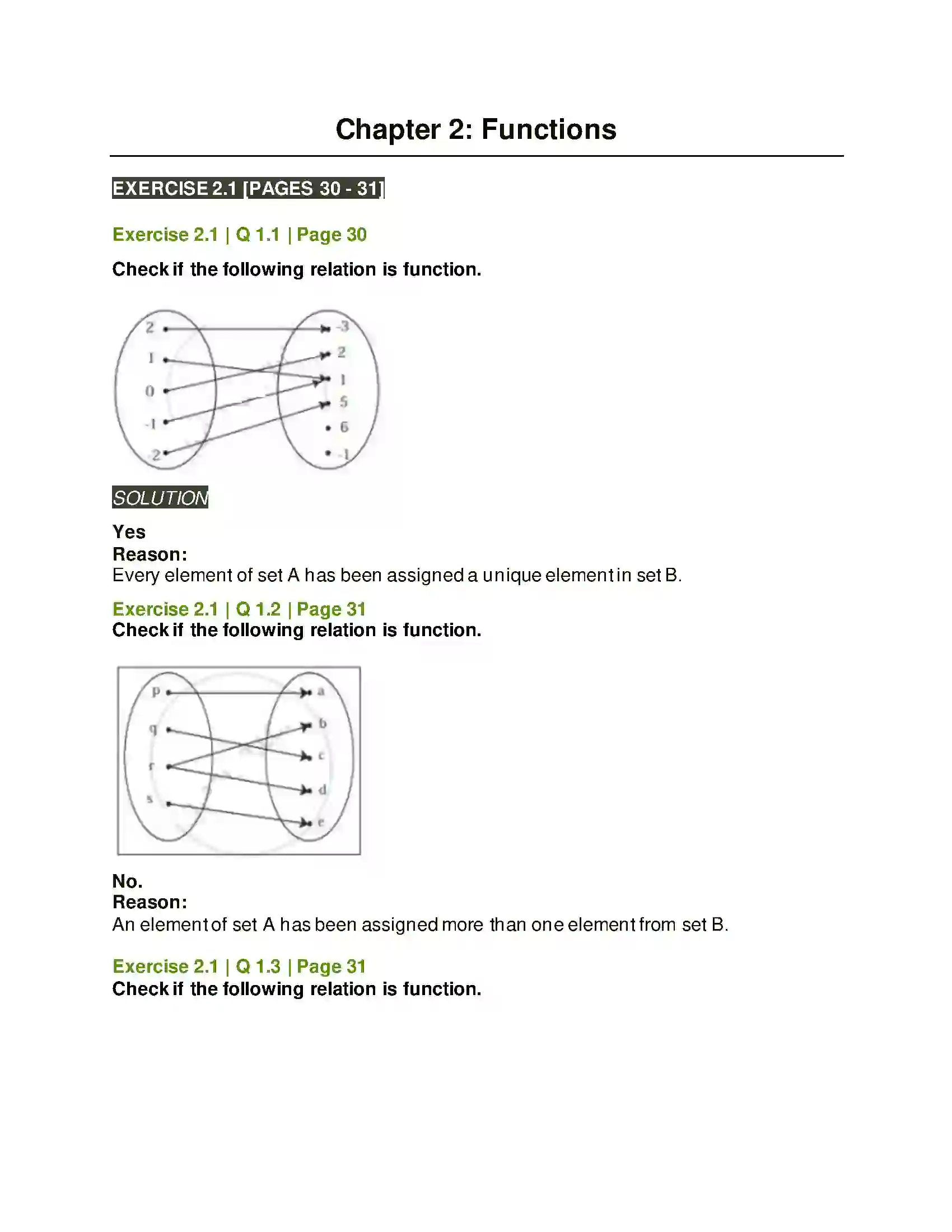 Maharashtra Board Class 11th Mathematics & Statistics - 1 Functions Solution 1