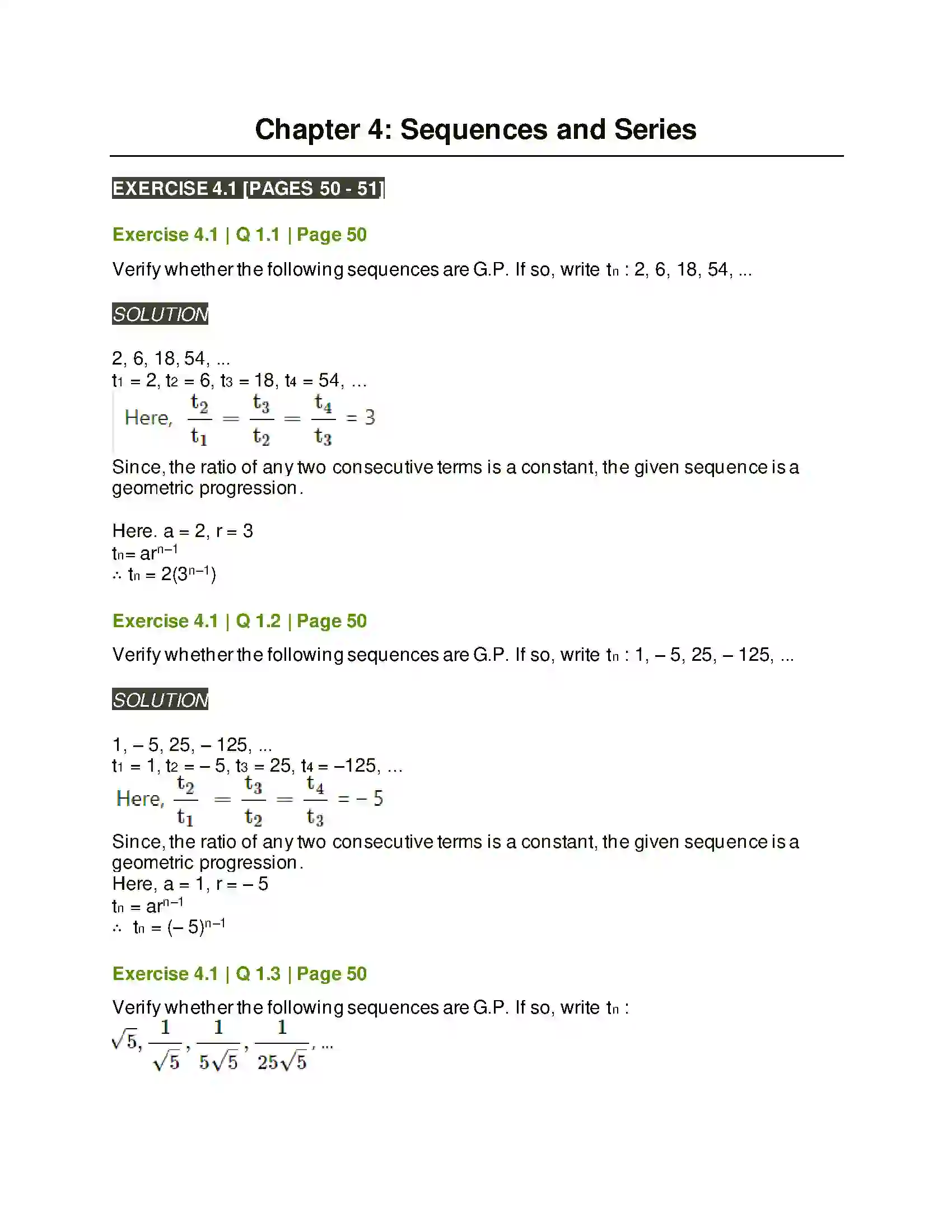 Maharashtra Board Class 11th Mathematics & Statistics - 1 Sequences and Series Solution 1