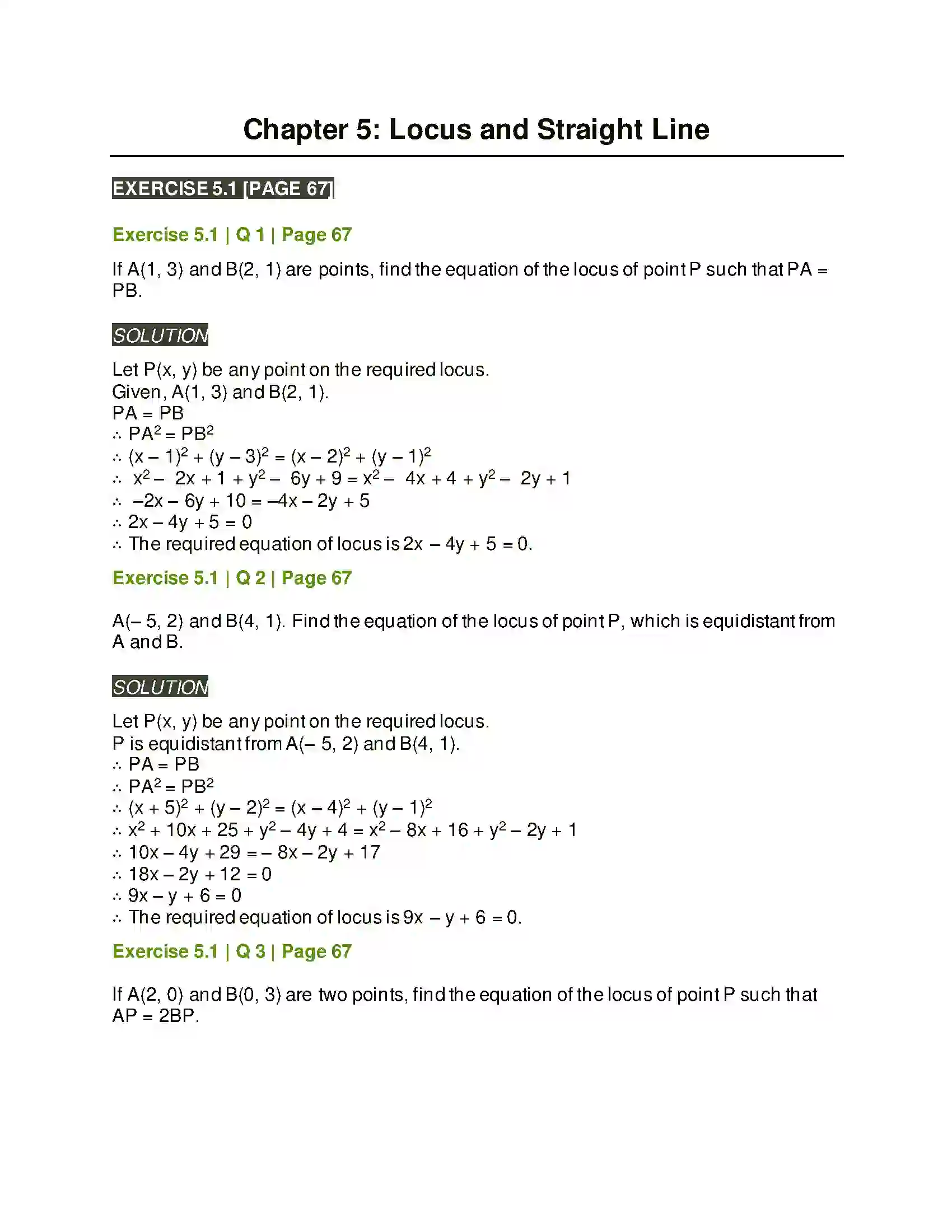 Maharashtra Board Class 11th Mathematics & Statistics - 1 Locus and Straight Line Solution 1