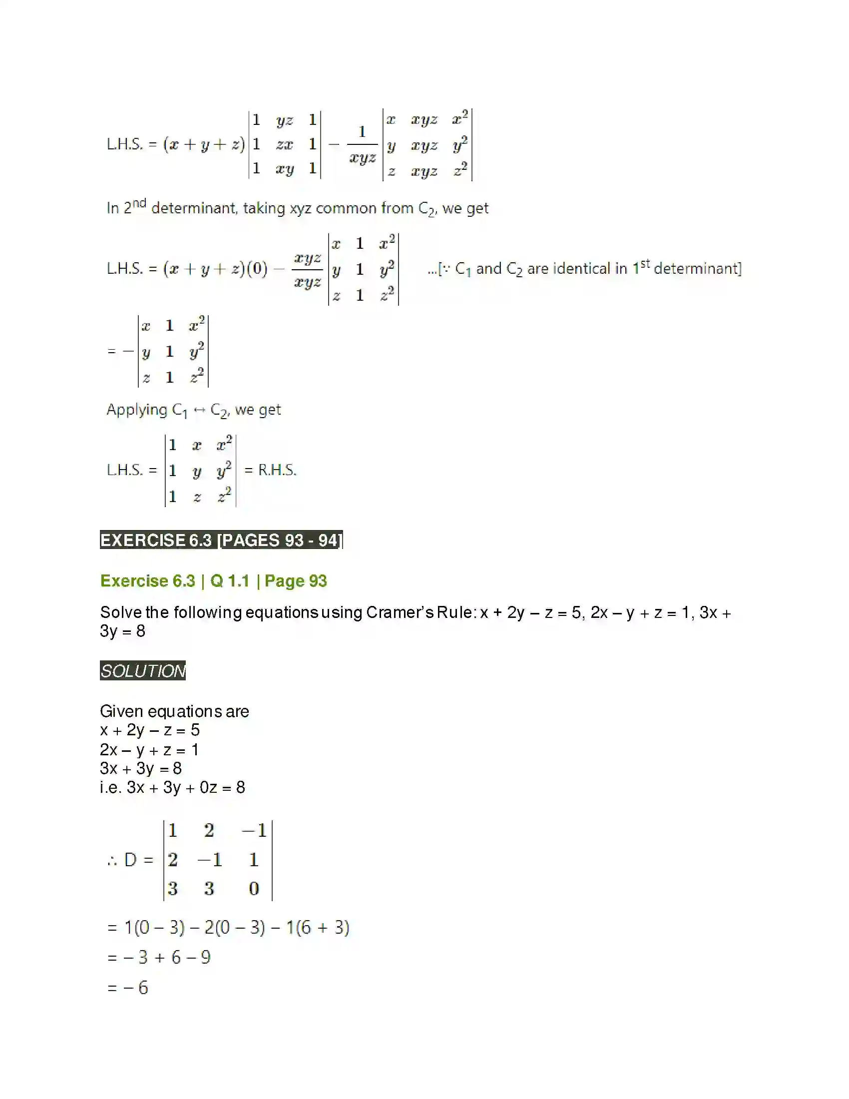 Maharashtra Board Class 11th Mathematics & Statistics - 1 Determinants Solution 19