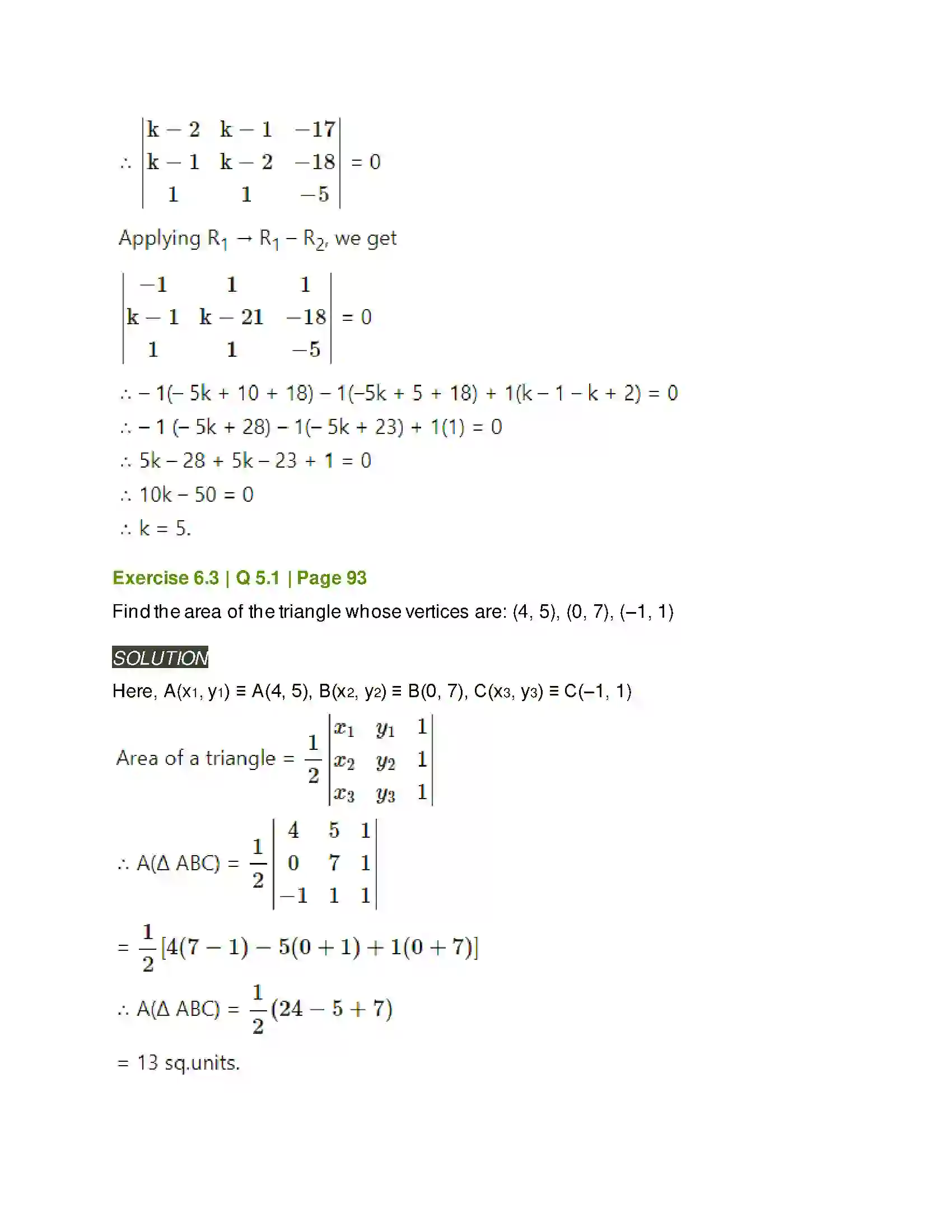 Maharashtra Board Class 11th Mathematics & Statistics - 1 Determinants Solution 30