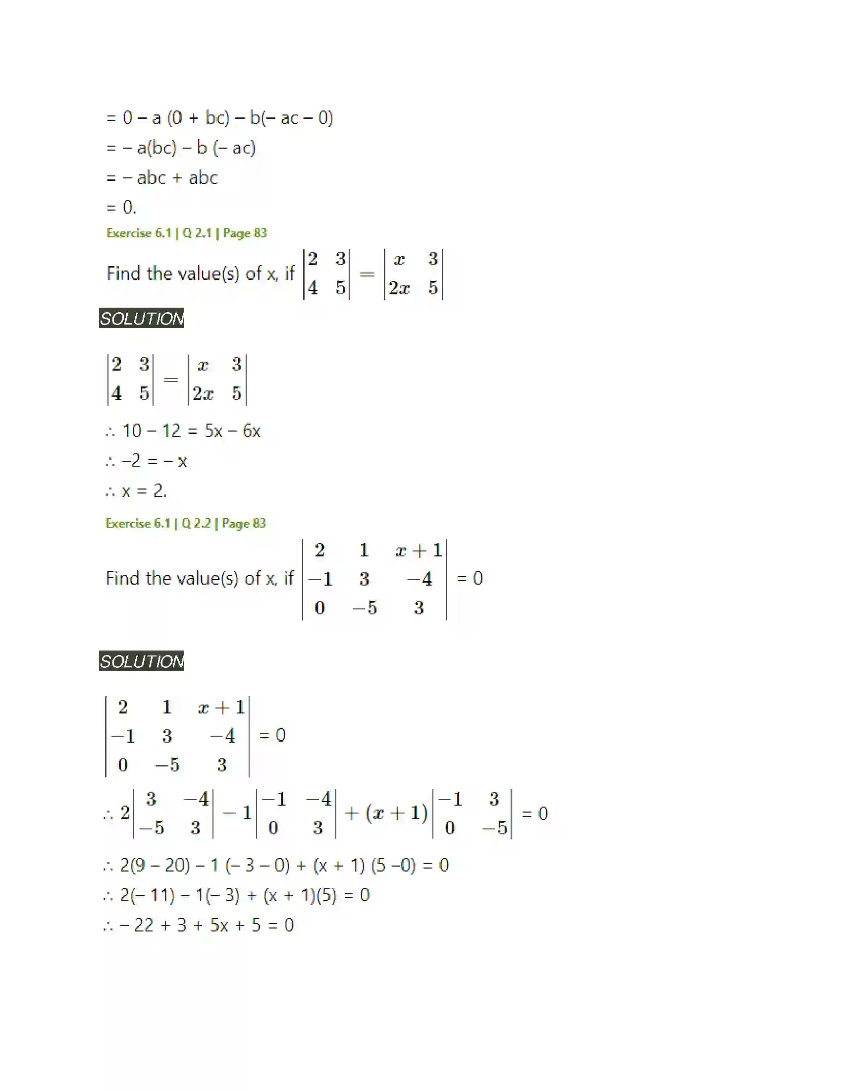 Maharashtra Board Class 11th Mathematics & Statistics - 1 Determinants Solution 5