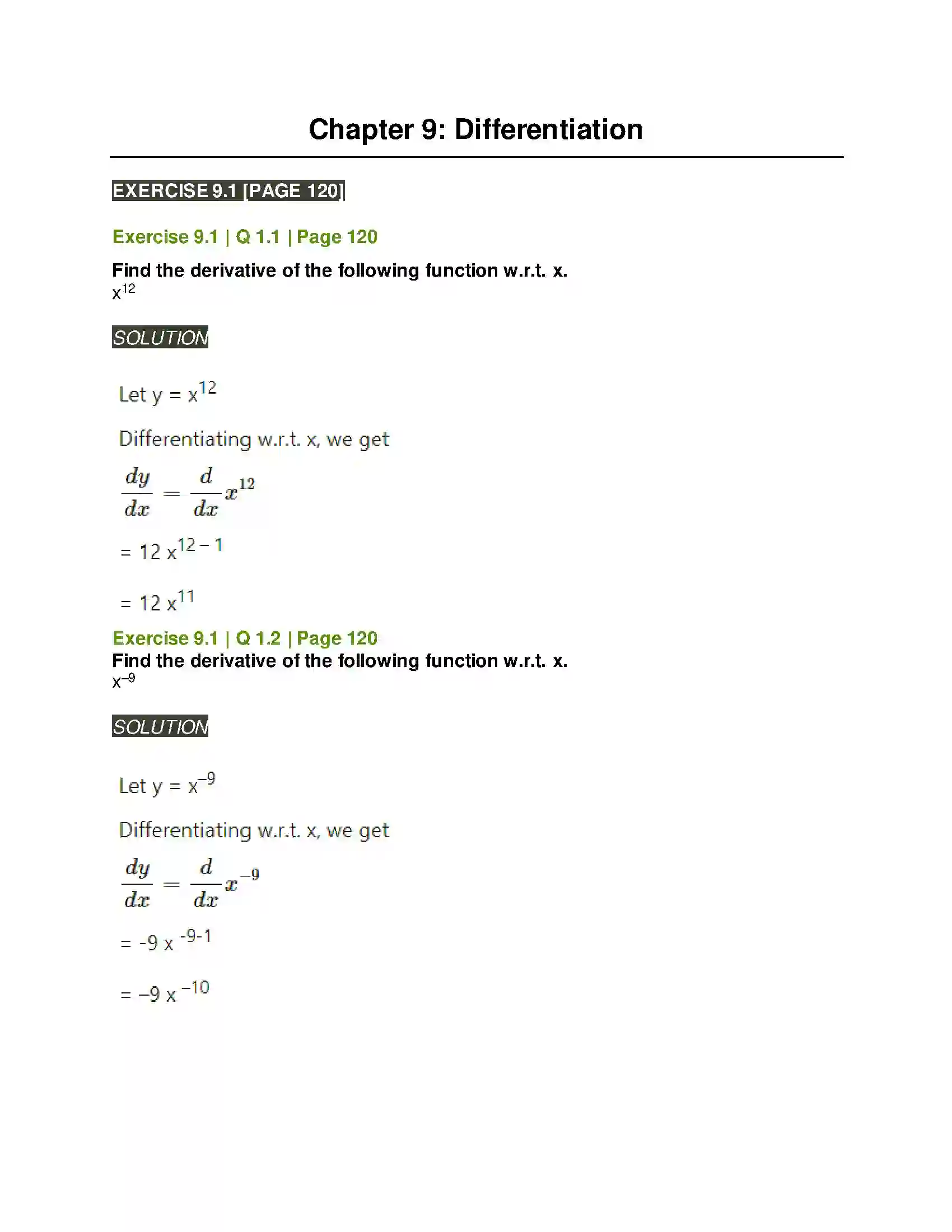Maharashtra Board Class 11th Mathematics & Statistics - 1 Differentiation Solution 1