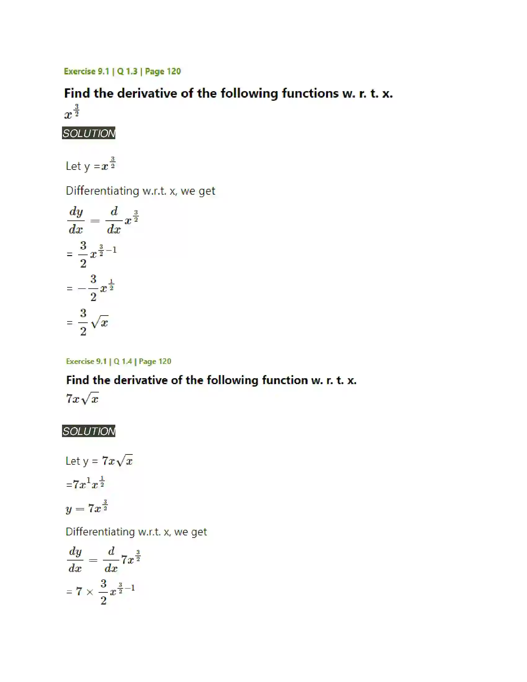 Maharashtra Board Class 11th Mathematics & Statistics - 1 Differentiation Solution 2