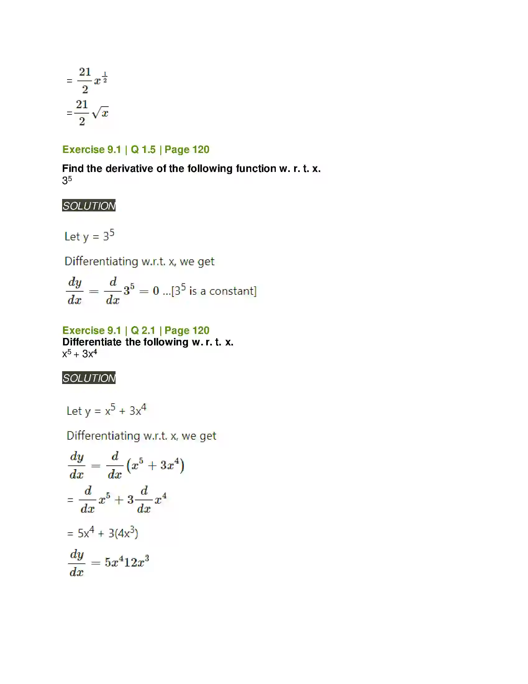 Maharashtra Board Class 11th Mathematics & Statistics - 1 Differentiation Solution 3