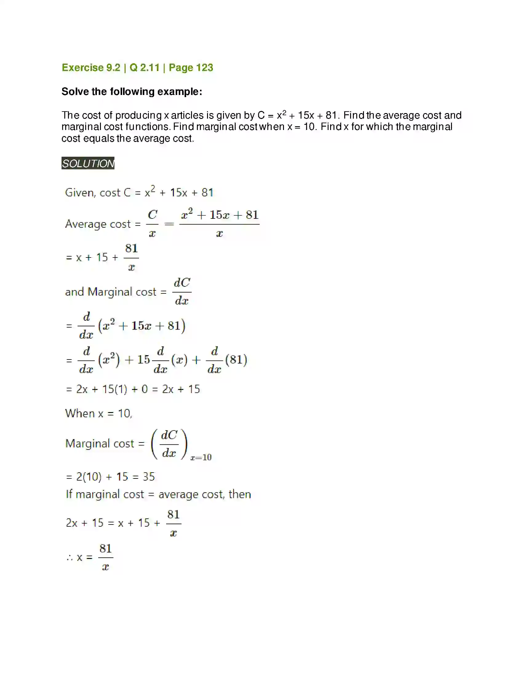 Maharashtra Board Class 11th Mathematics & Statistics - 1 Differentiation Solution 34