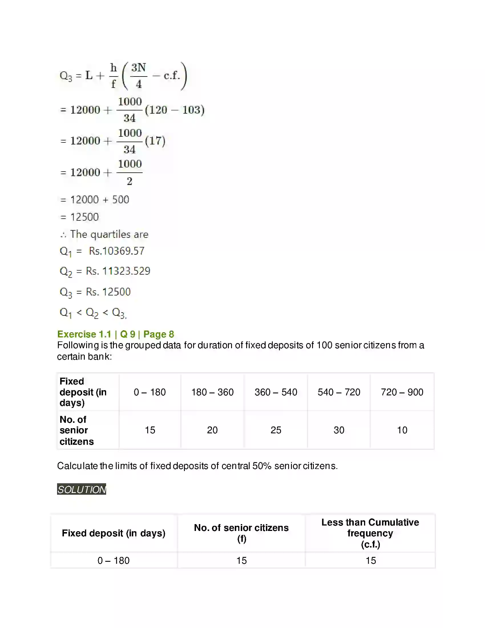 Maharashtra Board Class 11th Mathematics & Statistics - 2 Partition Values Solution 13